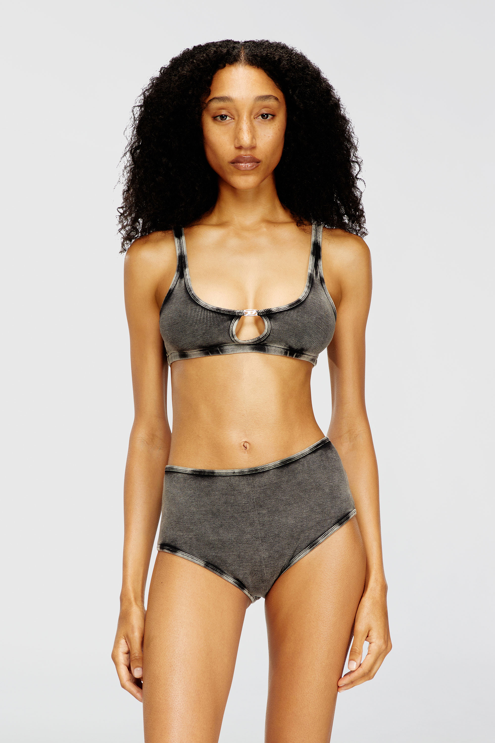 Diesel - FLORENCE-DNM, Bralette in cotone a costine con gioiello Oval D Donna in Grigio - 3