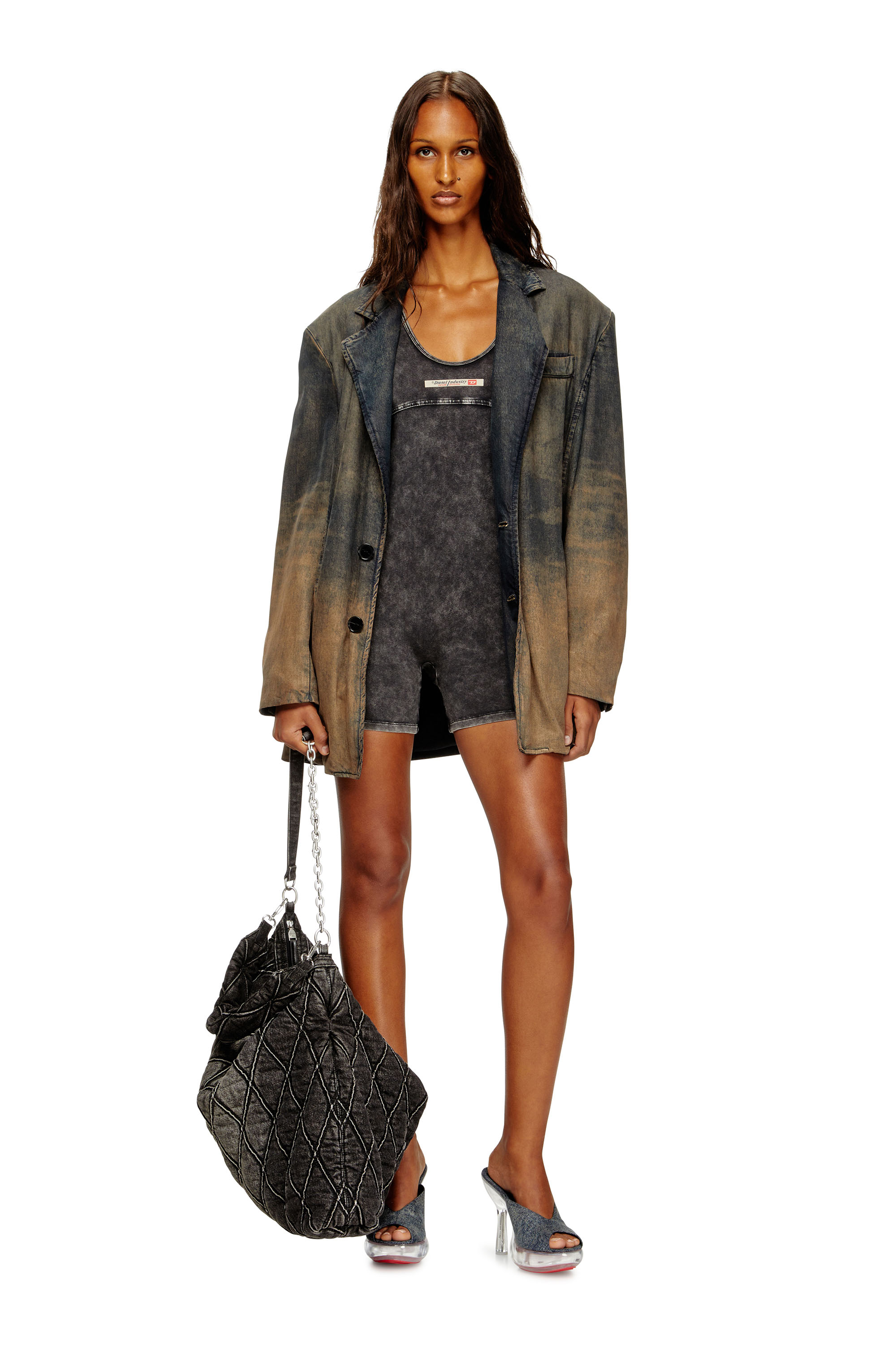 Diesel - KARIM-DNM, Playsuit in jersey effetto denim Donna in Nero - 4