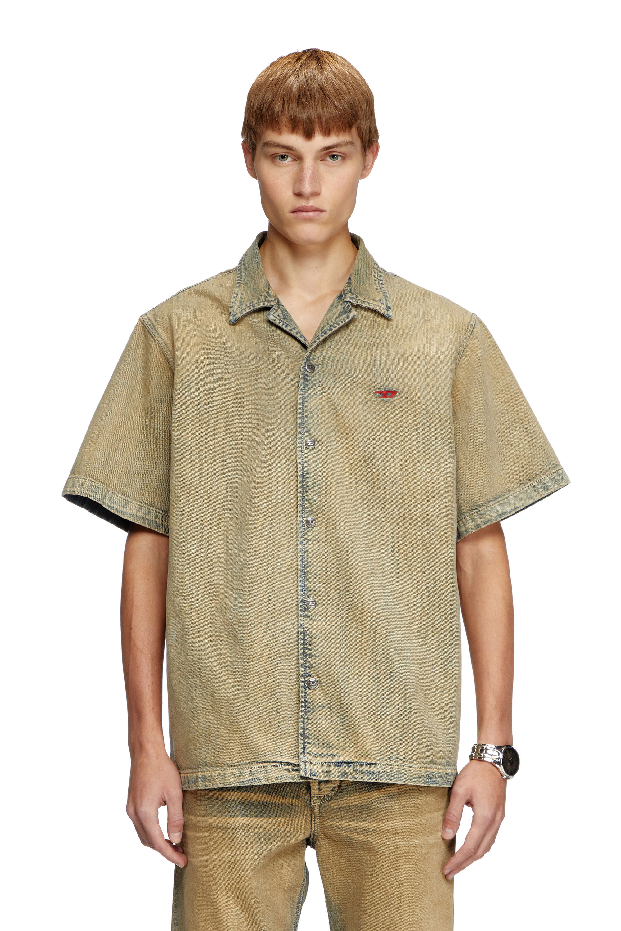 Diesel - D-NABIL-D, Camicia bowling in denim gold-brush Uomo in Beige - 1