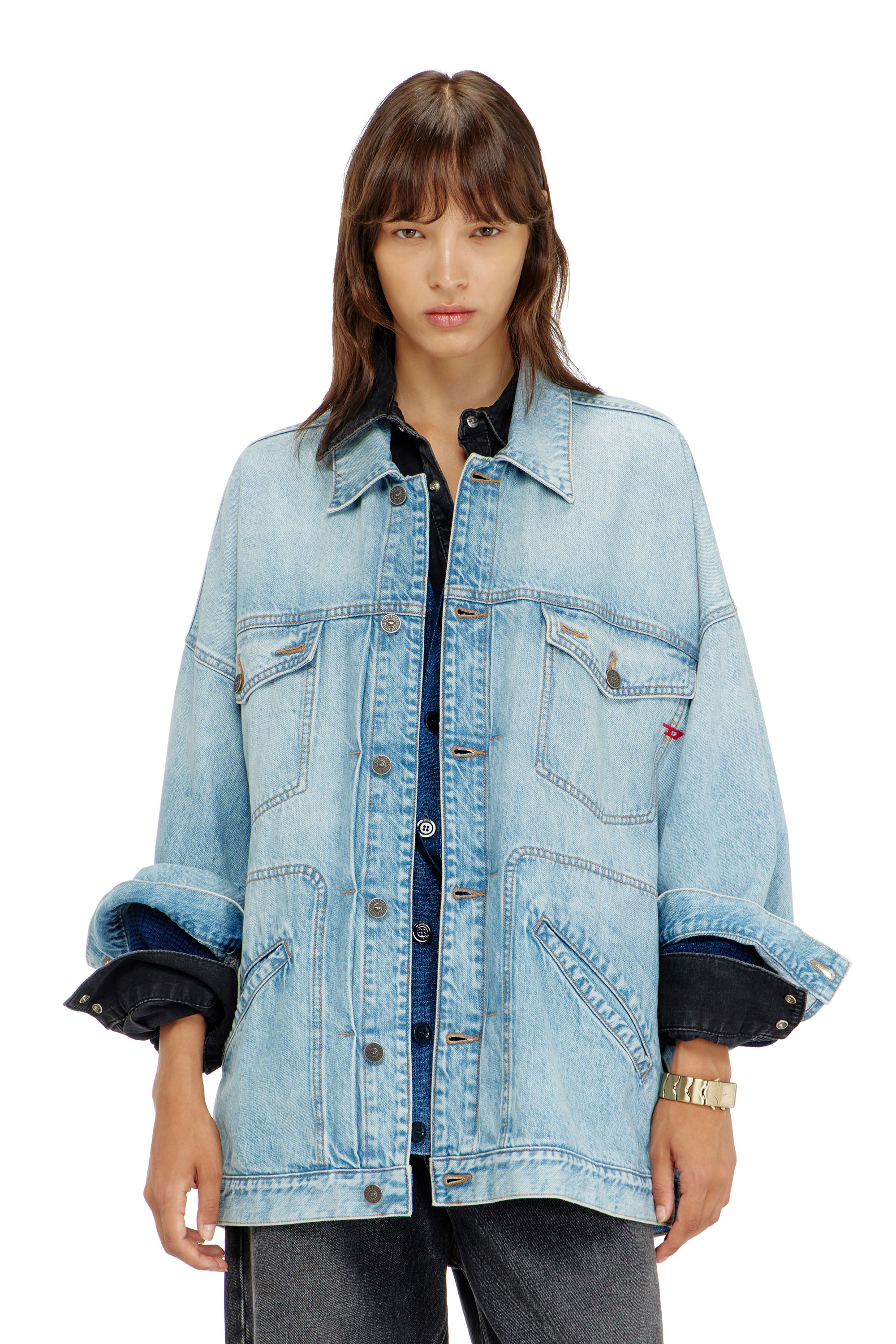 Diesel - DE-LIN, Giacca workwear in denim oversized Donna in Blu - 1