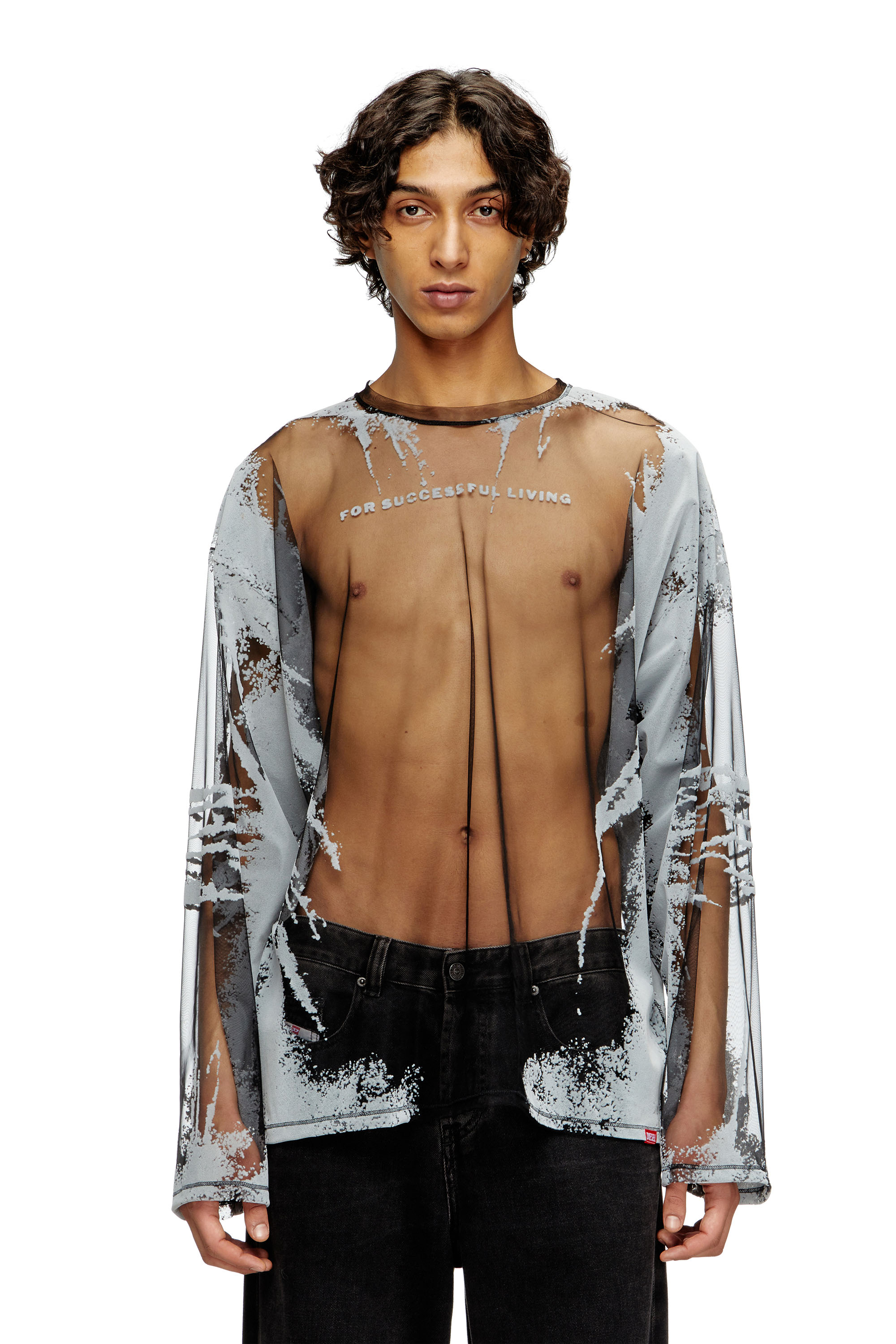 Diesel - T-HASSAN-LS-A, T-shirt a maniche lunghe in nylon con stampa DJ Unisex in Nero - 3