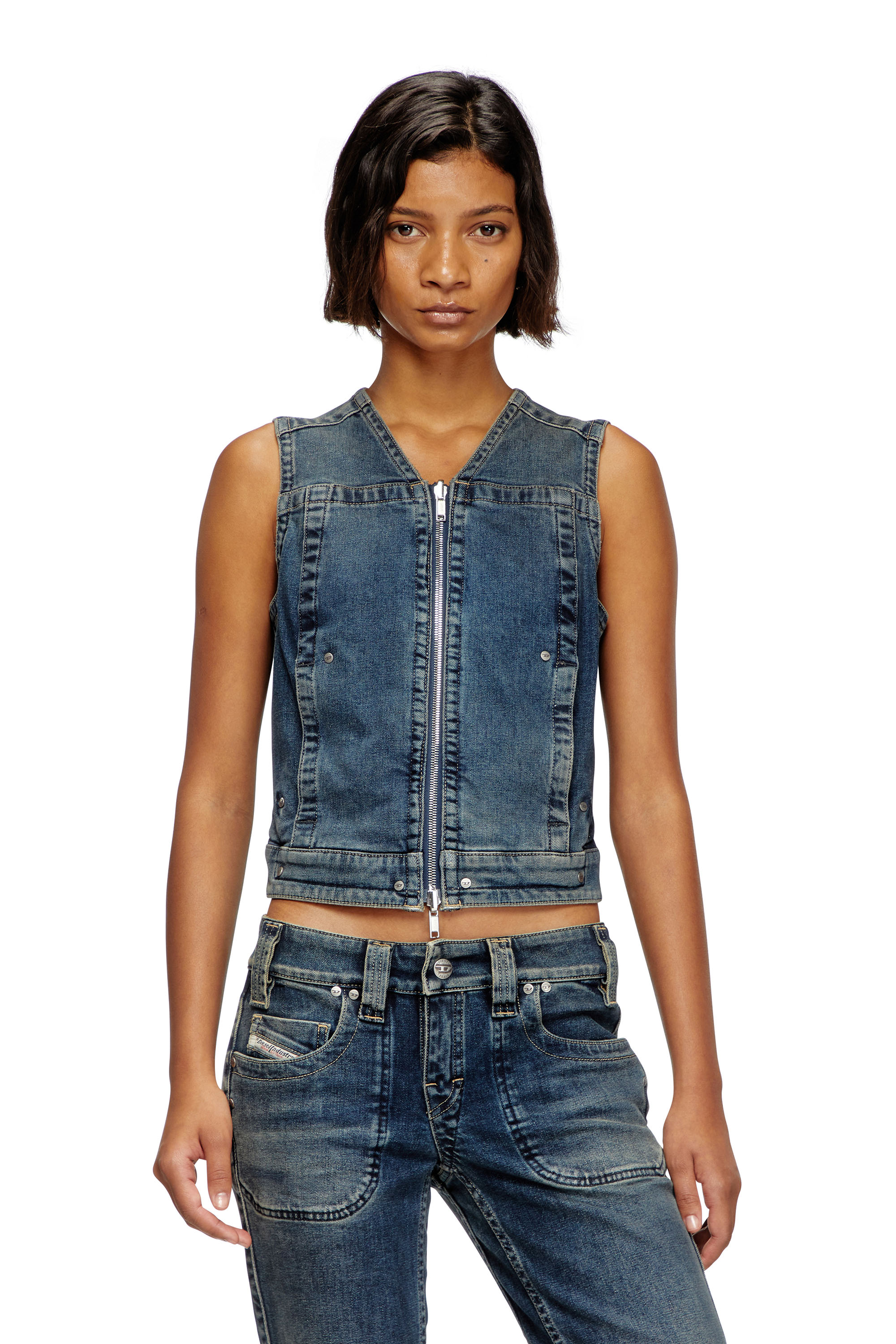 Diesel - DE-PROOF-RE, Woman's Zipped top in Rehab denim in Dark Blue - 3