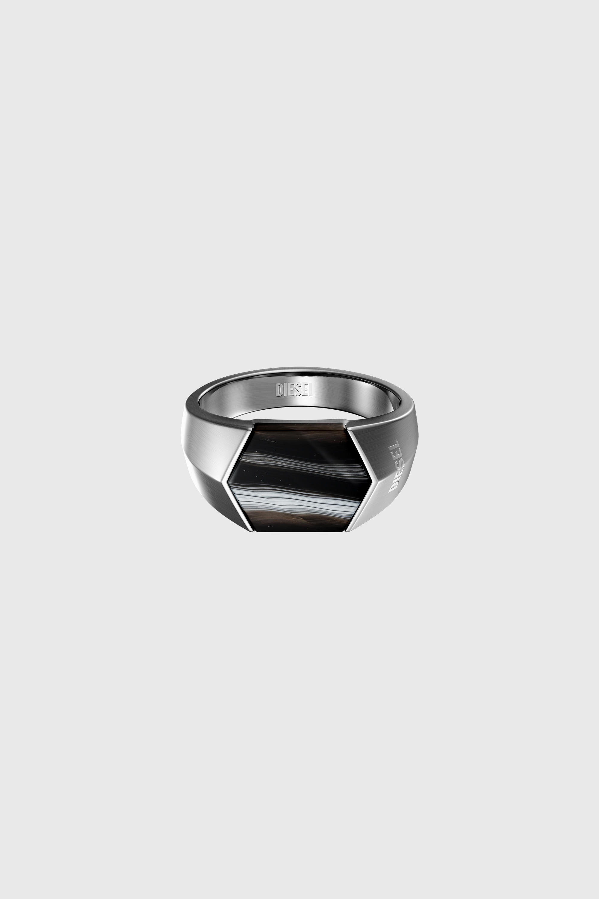 Diesel - DX1711040, Unisex's Black Agate Signet Ring in Silver/Black - 2