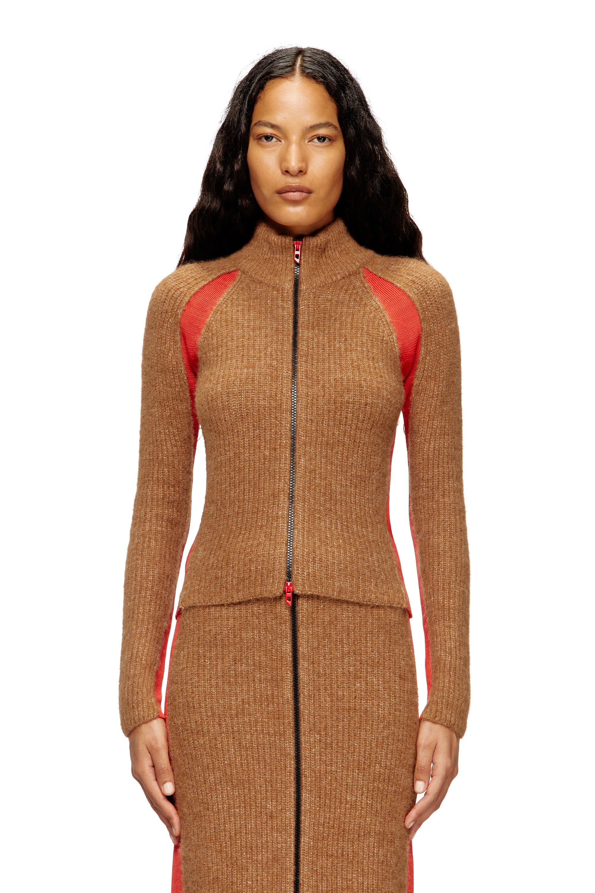 Diesel - M-LOUISE, Cardigan misto alpaca con inserti a contrasto Donna in Marrone - 1