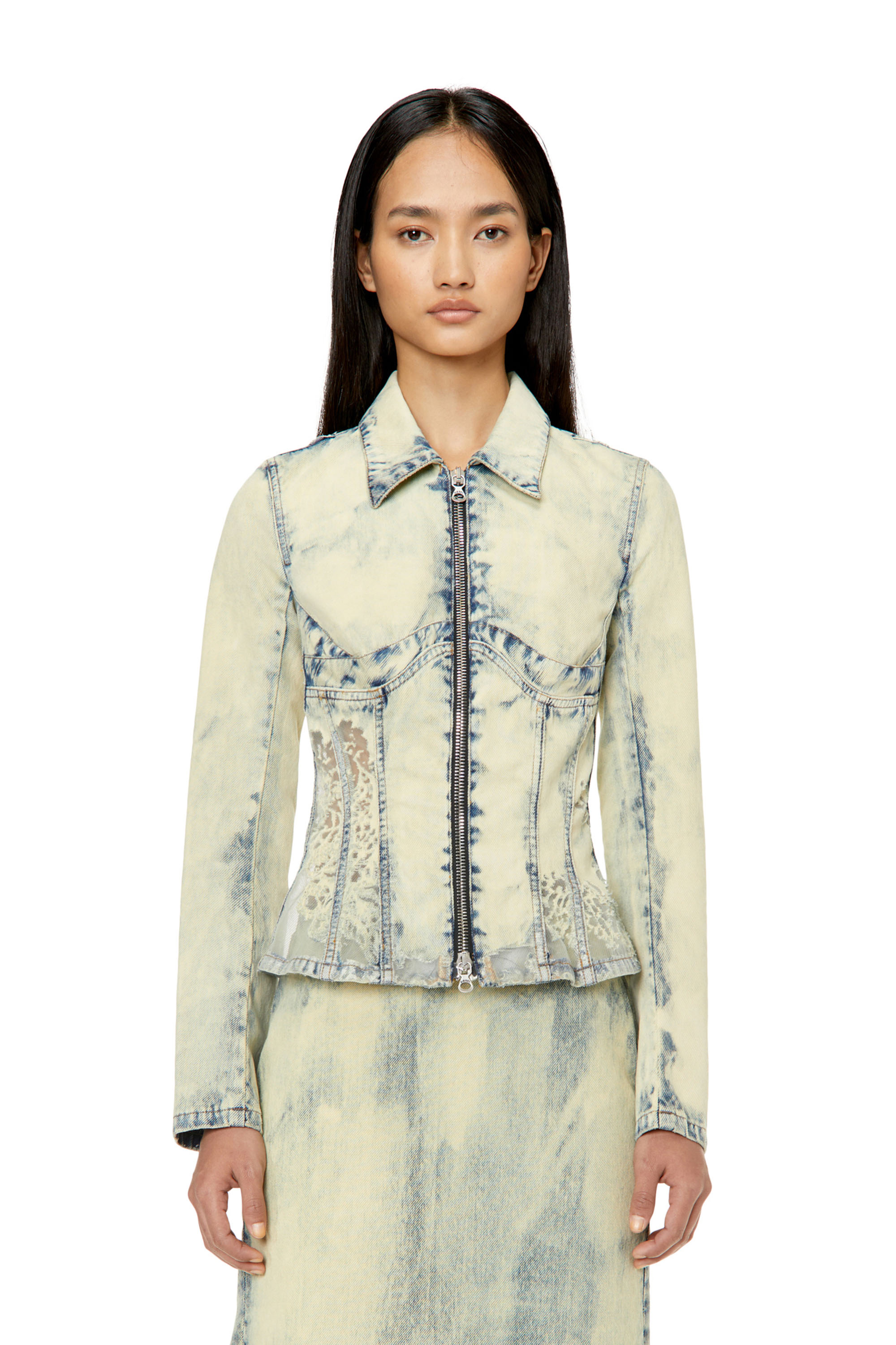 Diesel - DE-MILLY-FSC, Giacca trucker slim fit effetto pizzo Donna in Blu - 3