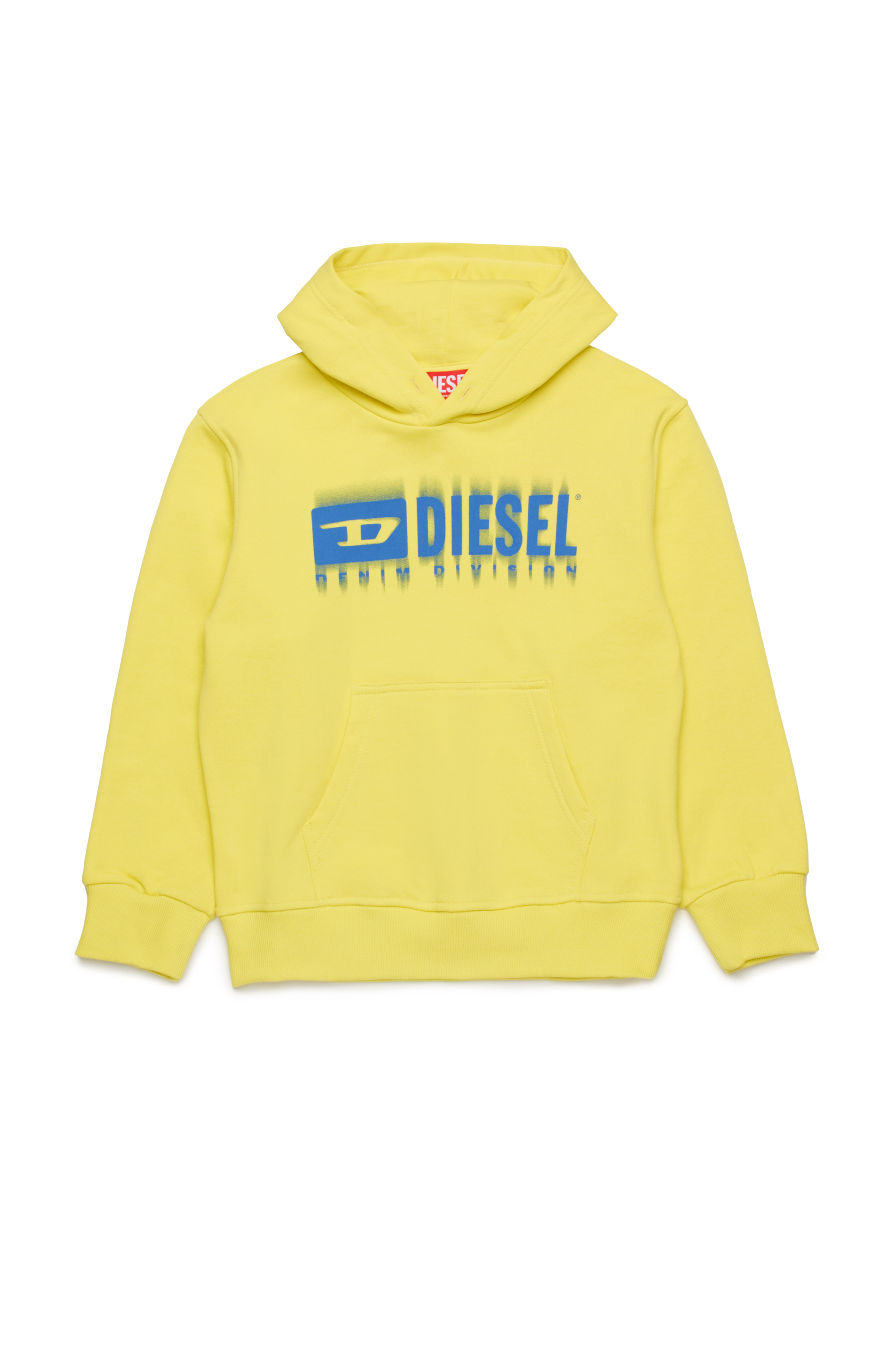 Diesel - SGINNHOODL5 OVER, Felpa con cappuccio e logo sbavato Uomo in Giallo - 1