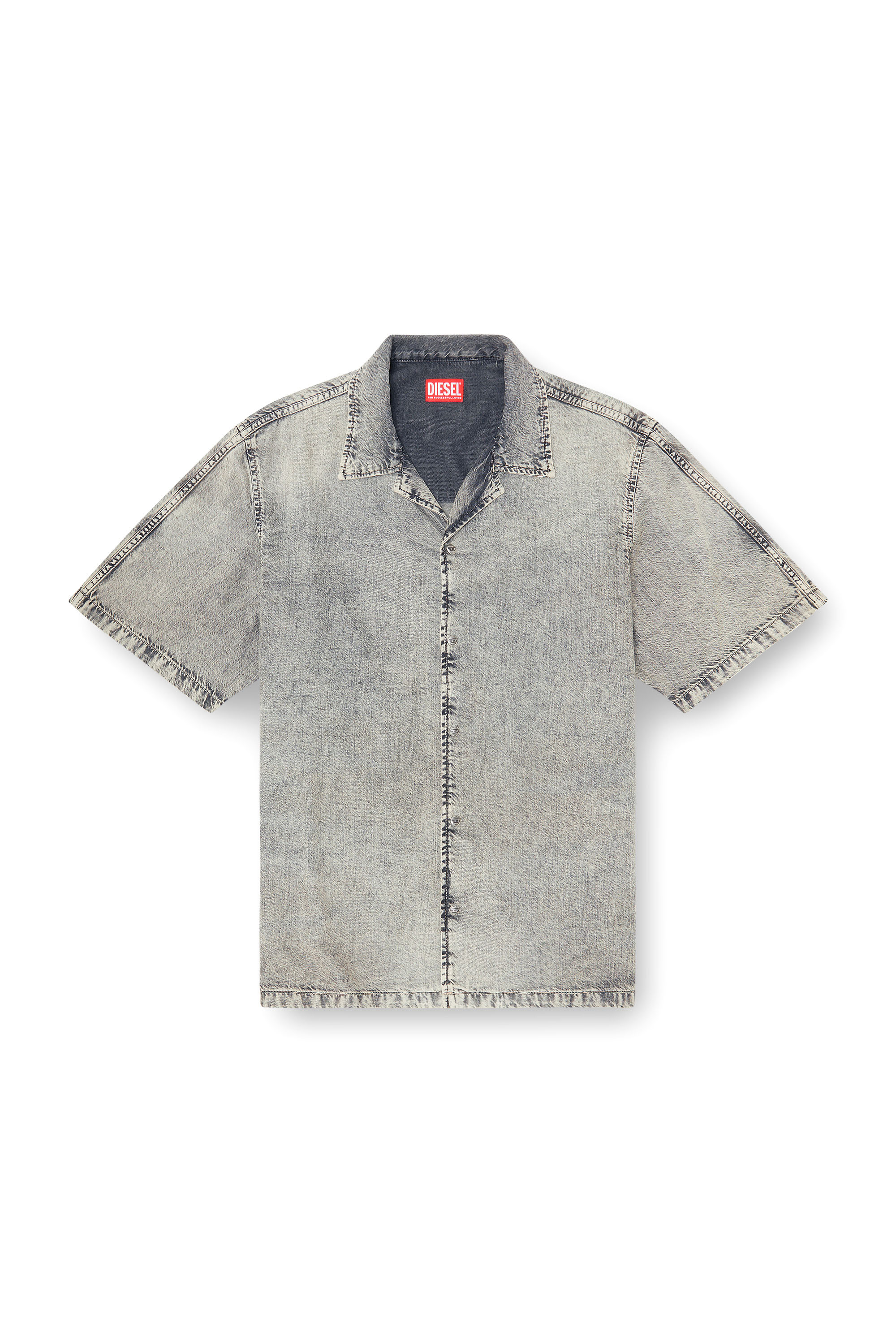 Diesel - D-NABIL-S8, Camicia a maniche corte in denim fluido trattato Uomo in Grigio - 3