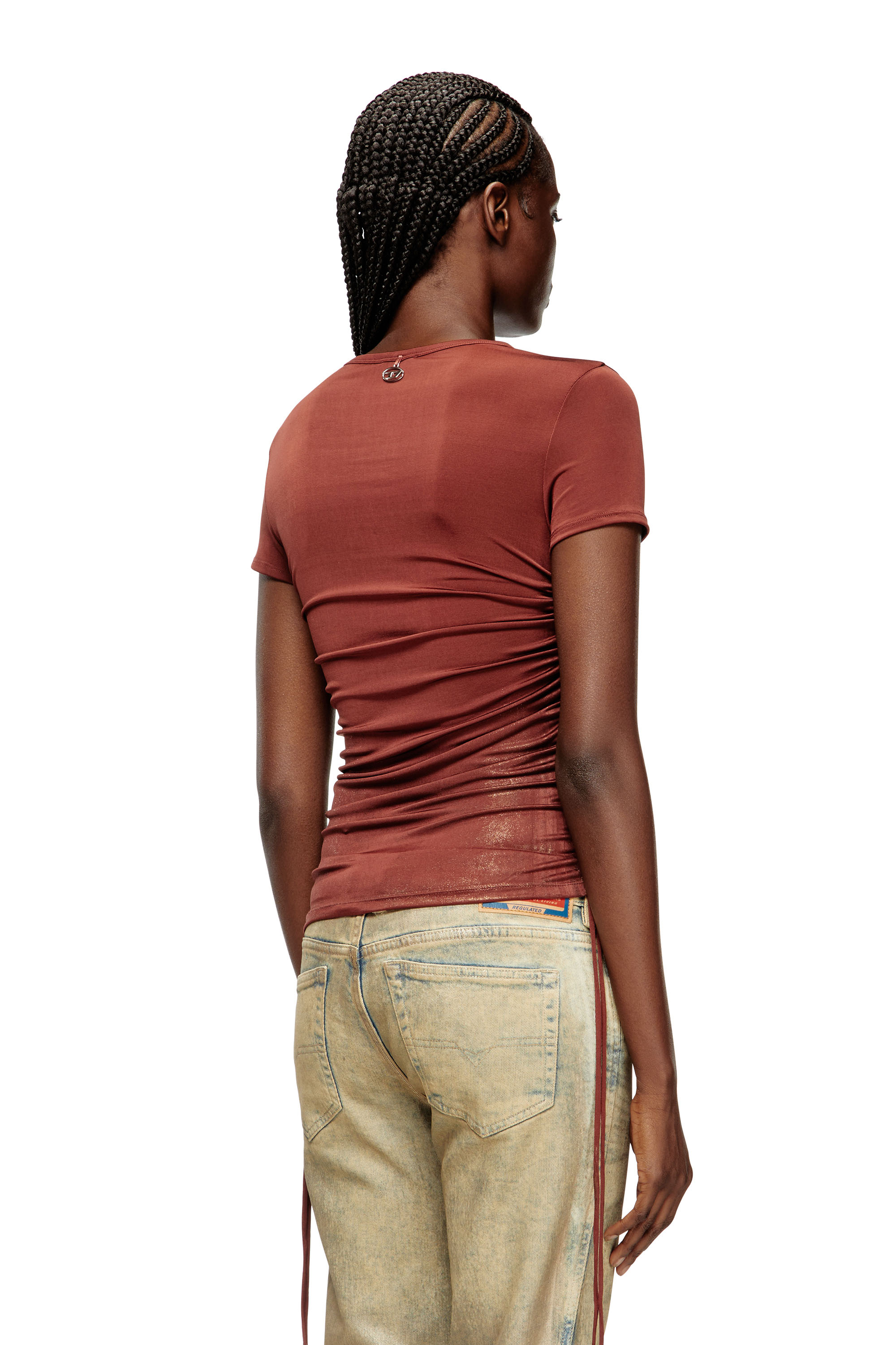 Diesel - T-REY, Jersey top con coulisse sui fianchi Donna in Marrone - 4