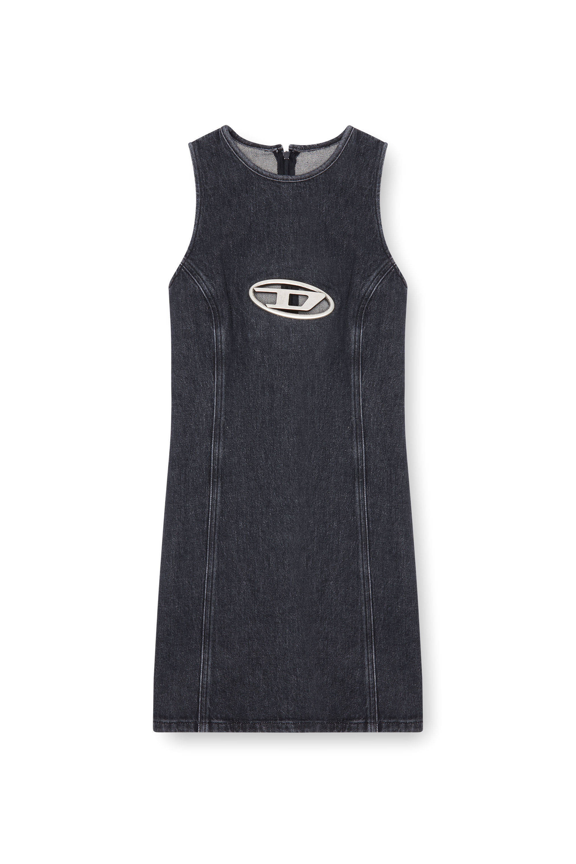 Diesel - DE-FERRIZ-FSD, Minidress in denim con placca Oval D Donna in Nero - 2