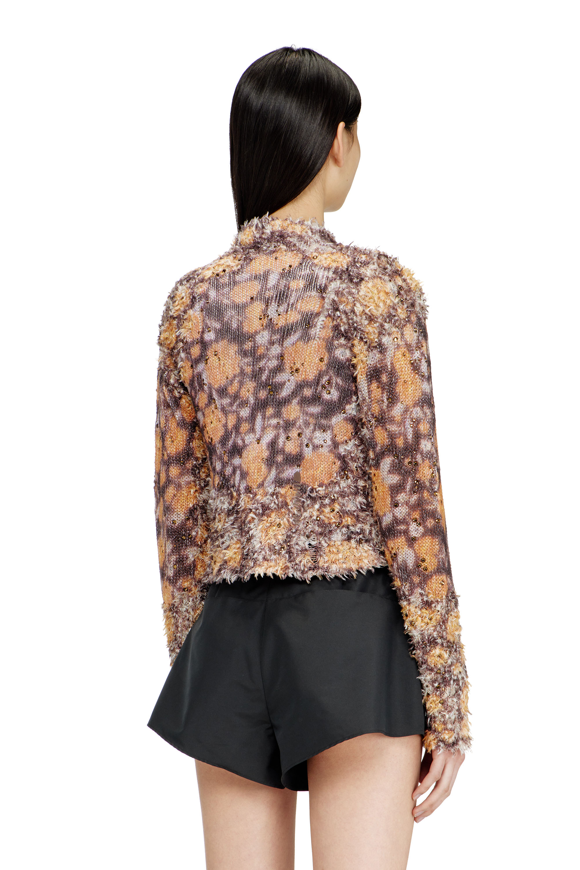 Diesel - M-LINNEA, Cardigan cropped con stampa e cristalli Donna in Marrone - 4