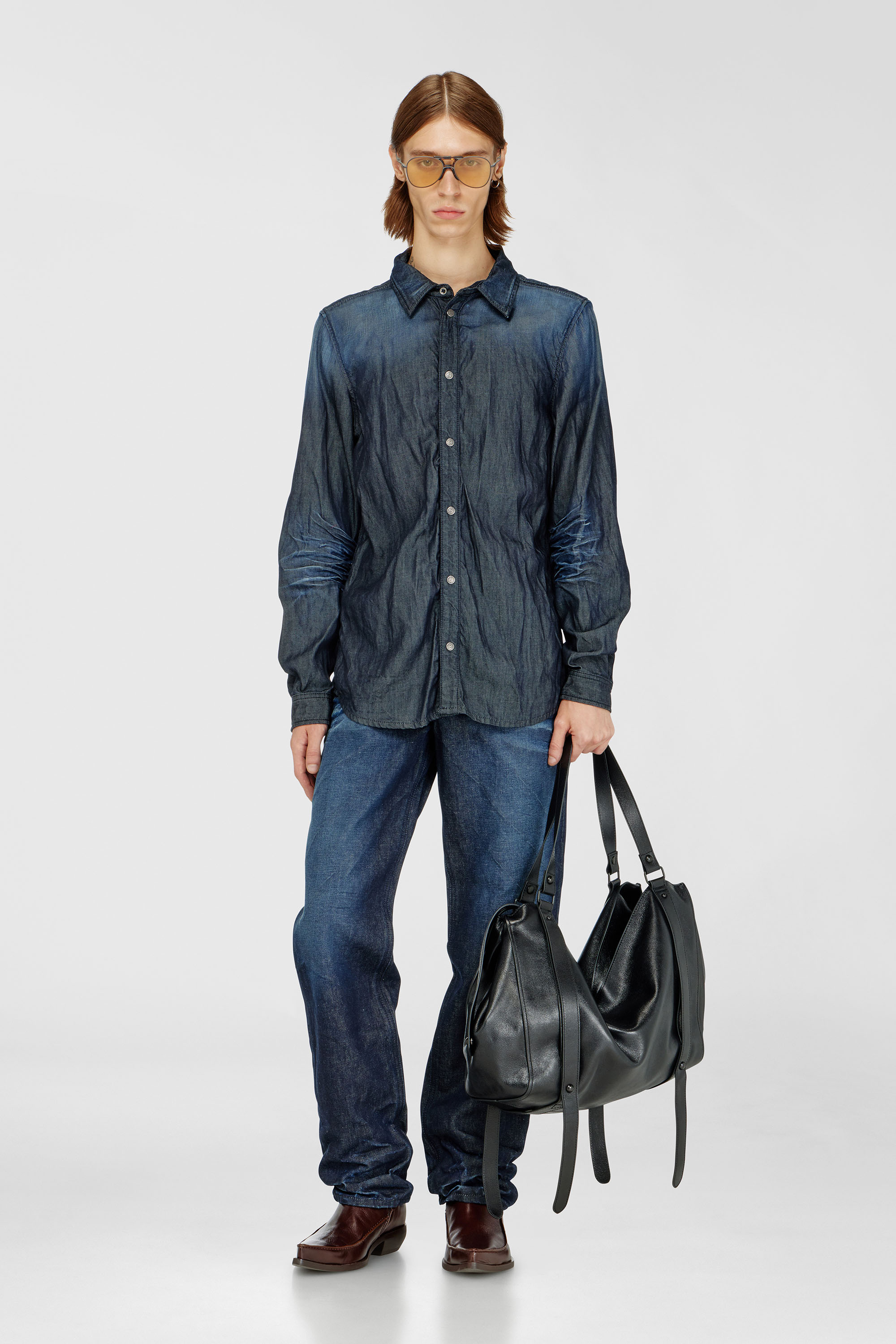 Diesel - D-SYNAR-FSJ1, Camicia in denim stropicciato Uomo in Blu - 2