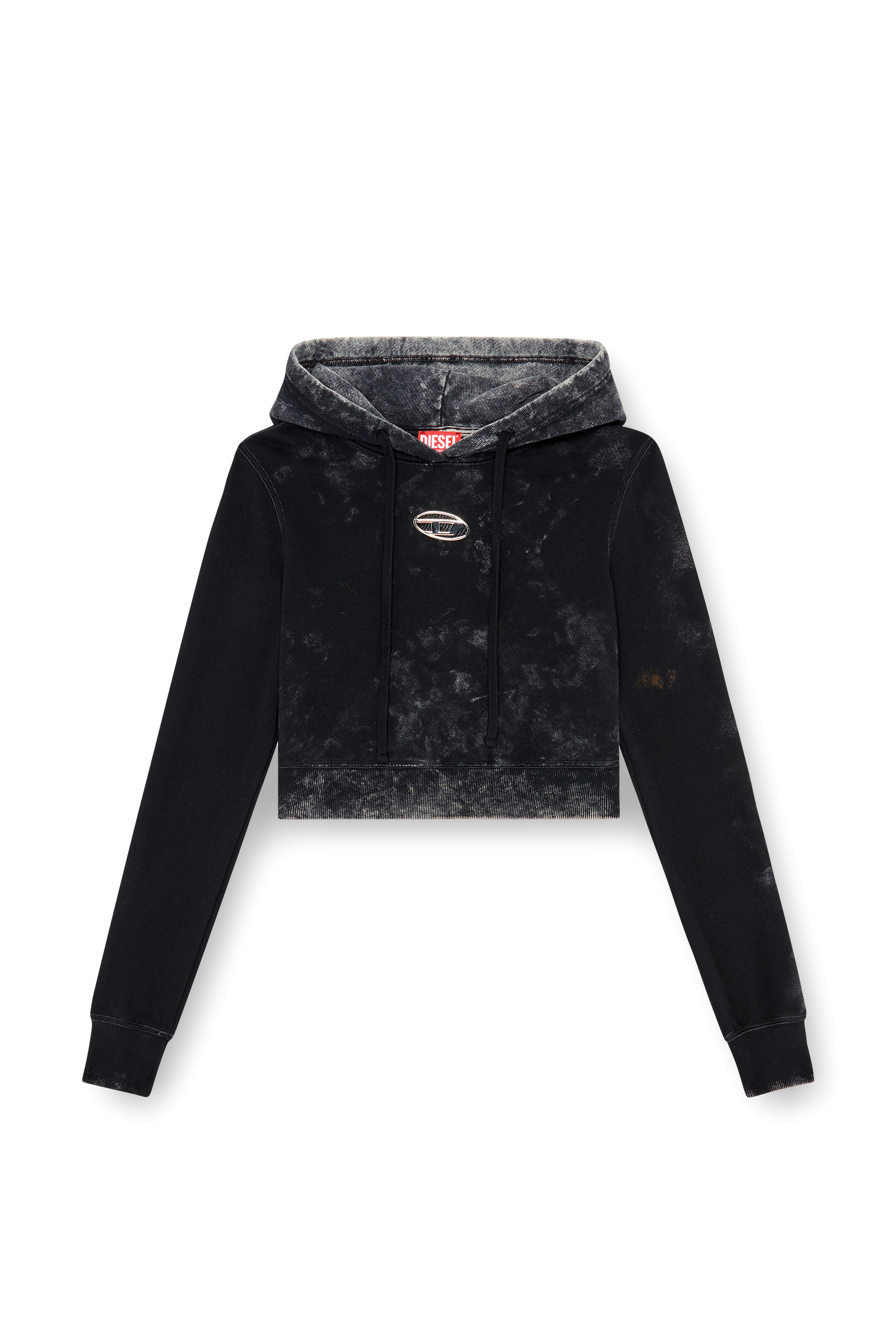 Diesel - F-SLIMMY-HOOD-P5, Hoodie sfumato con cut-out e logo metallico Donna in Nero - 3