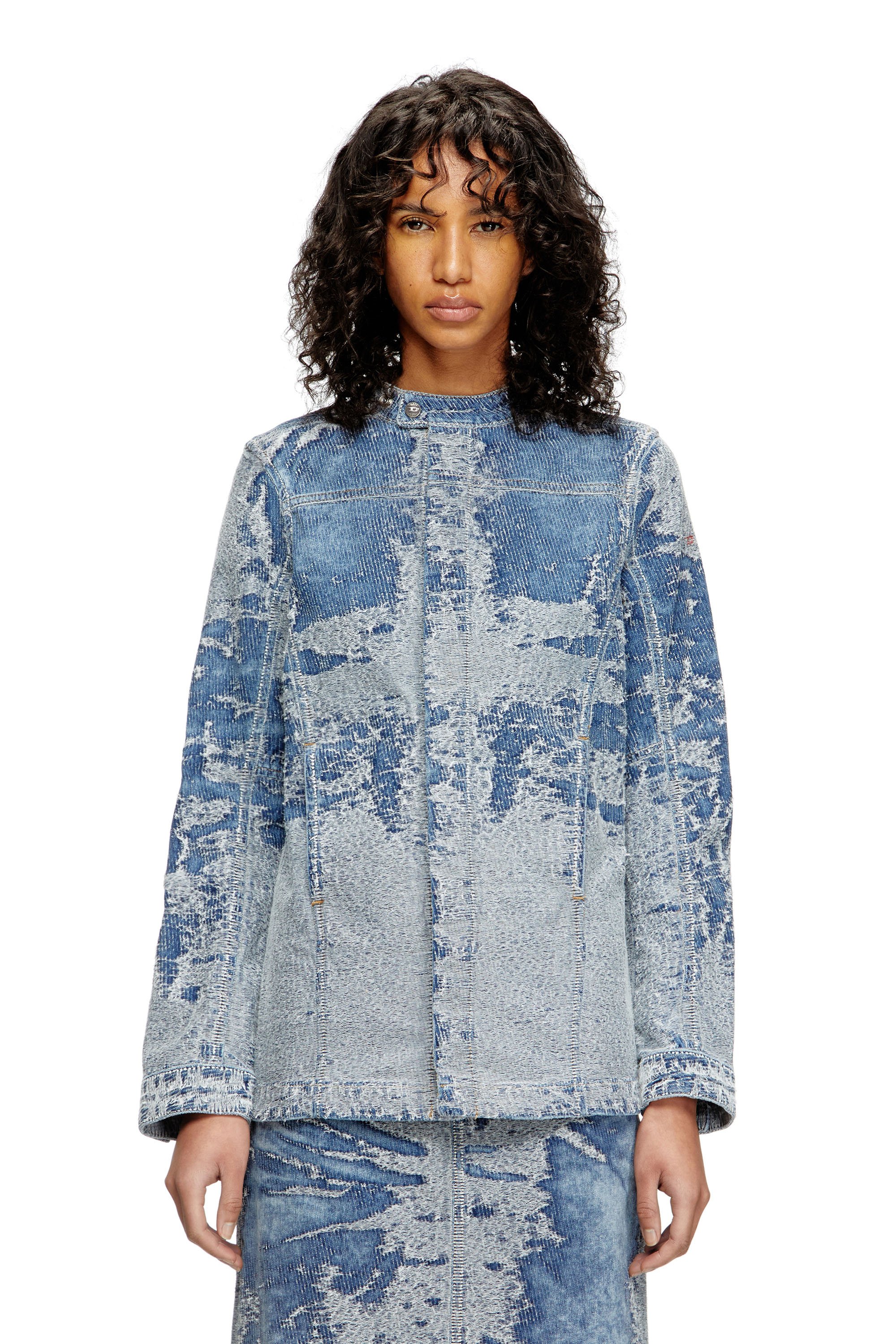 Diesel - DE-MOR-S1, Giacca in denim jacquard distressed Donna in Blu - 1