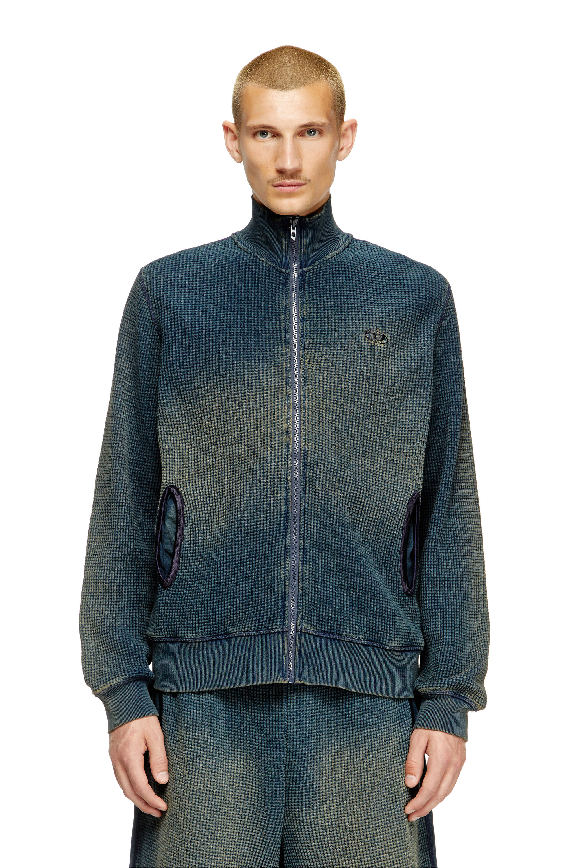 Diesel - S-WAFY-ZIP, Felpa zip in jersey a nido d’ape Uomo in Blu - 1
