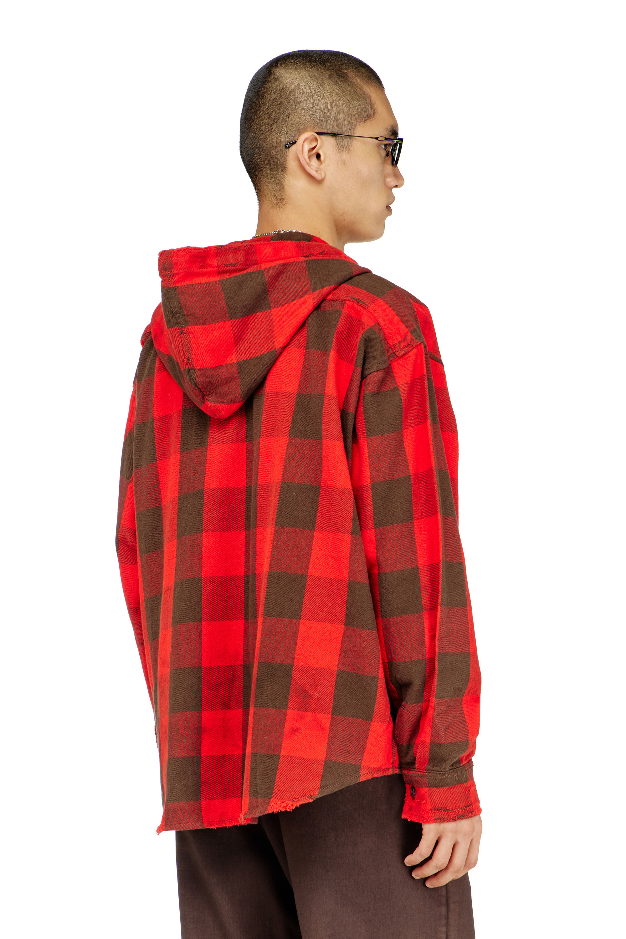 Diesel - S-DRUM-HOODY, Camicia con cappuccio effetto distressed in flanella a quadri Uomo in ToBeDefined - 4