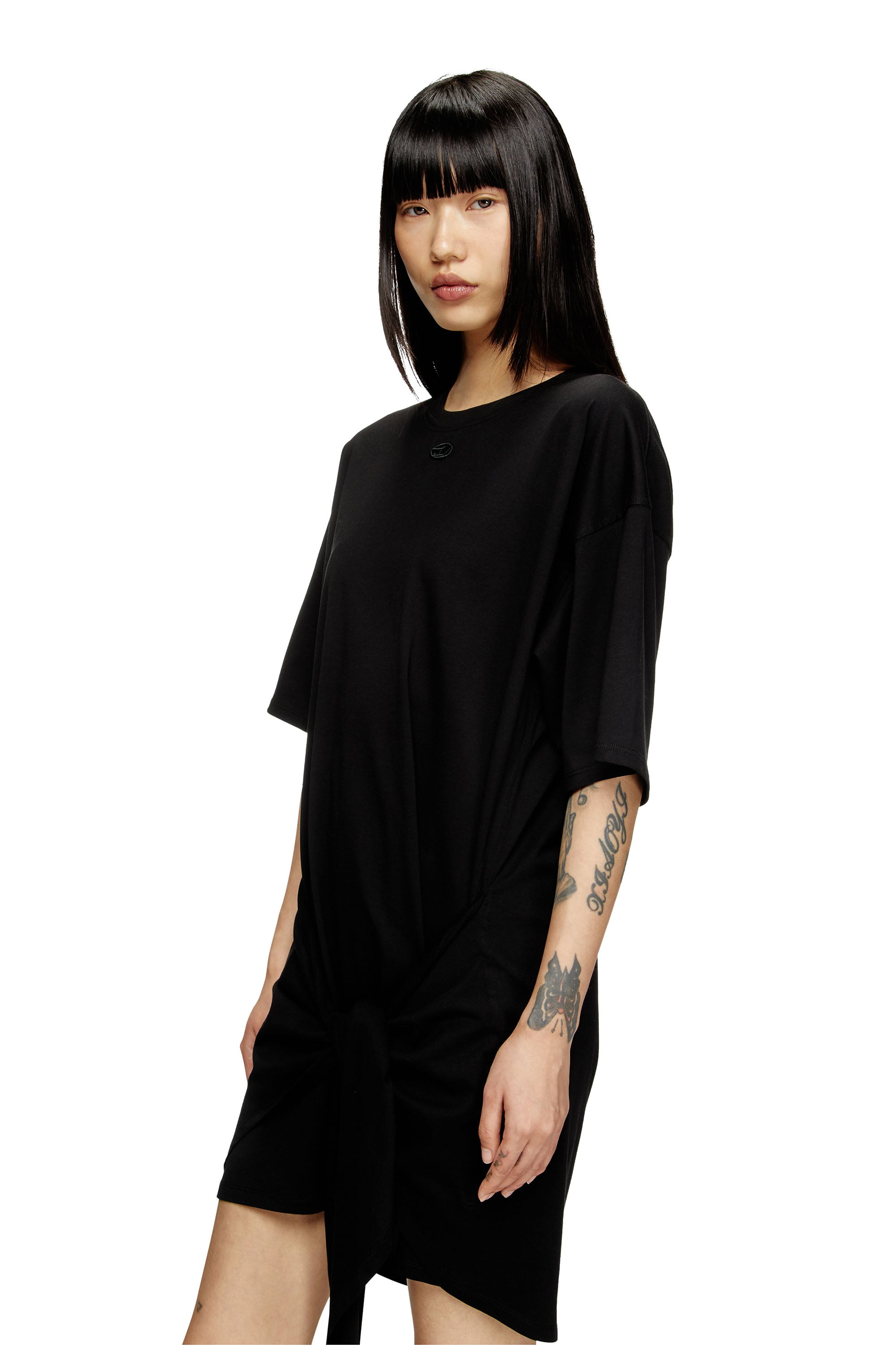 Diesel - D-EIVOR, Abito T-shirt con nodo frontale Donna in Nero - 4