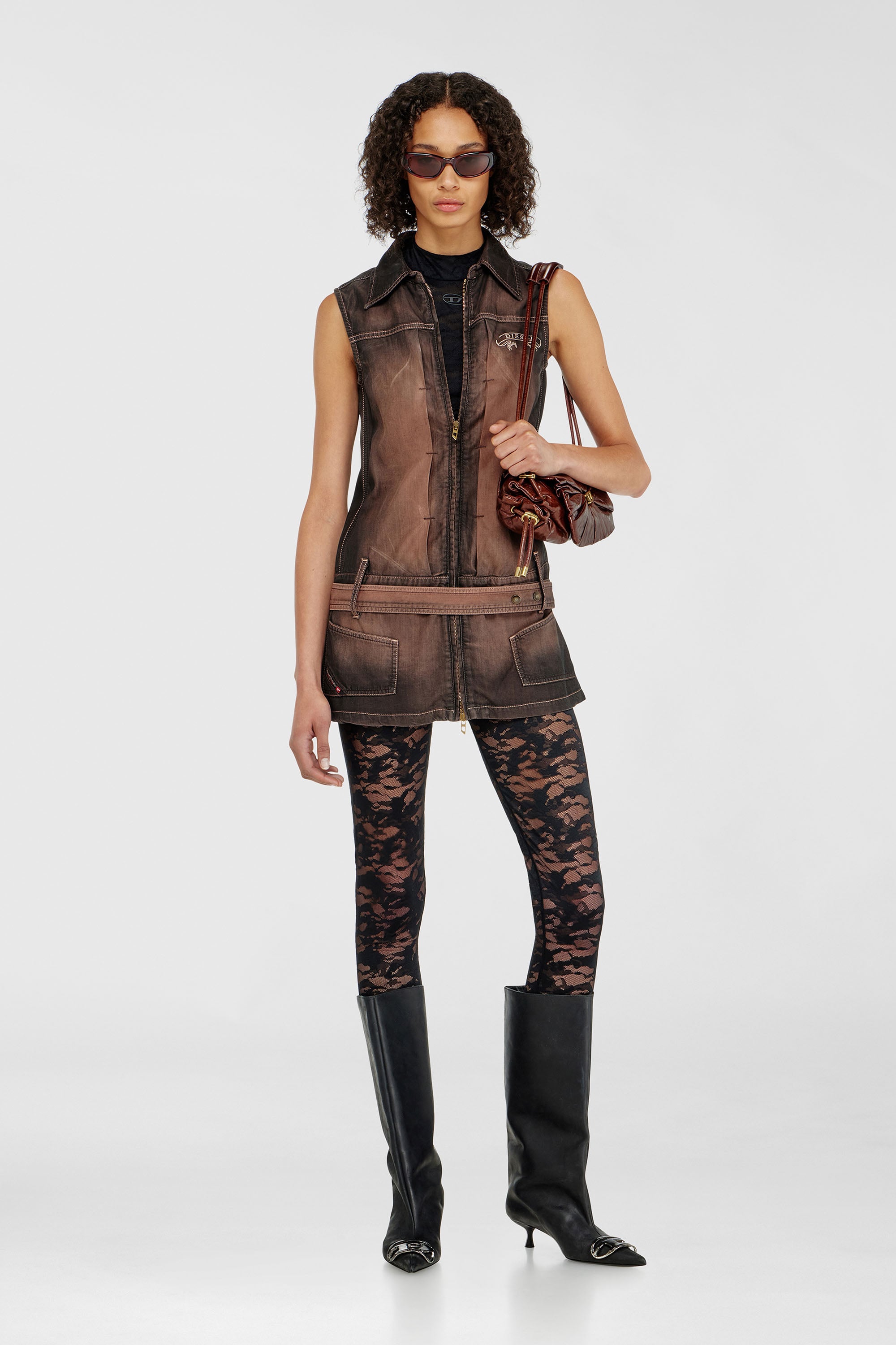 Diesel - HAYLEY-UTLT, Leggings in nylon pizzo camouflage Donna in Nero - 1