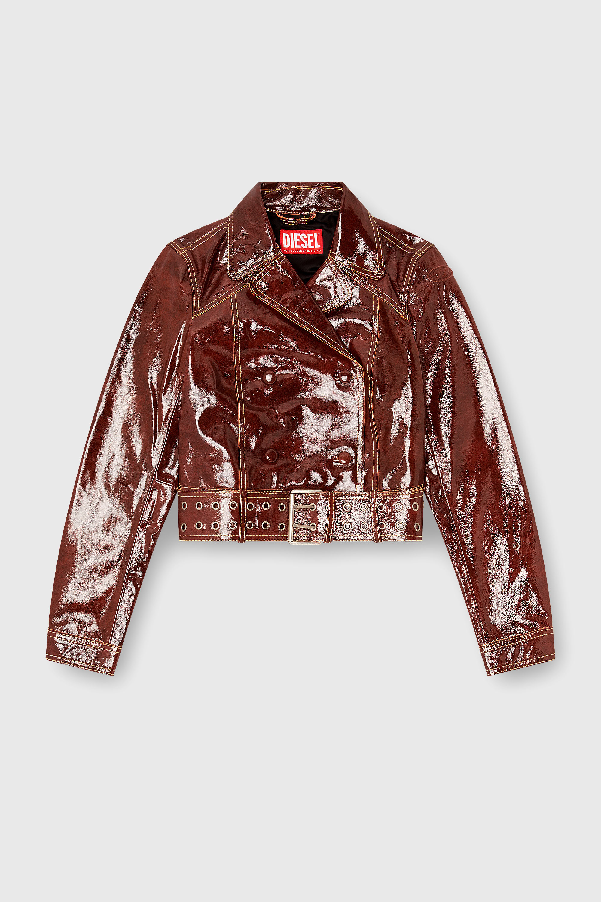 Diesel - L-EGEND, Giacca in vernice con cintura larga Donna in Rosso - 2