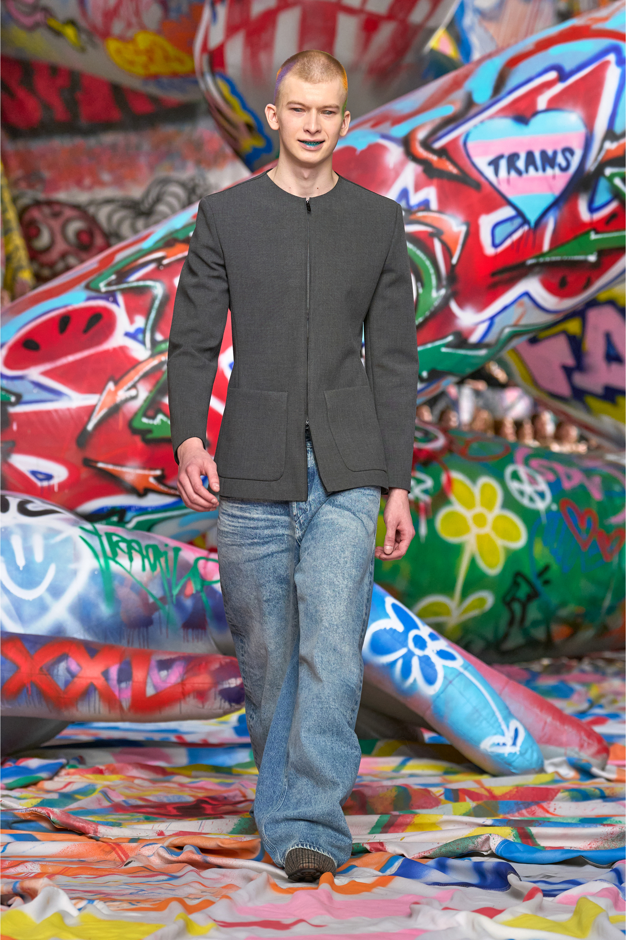 Diesel - J-CESAR-NEO, Giacca senza colletto in tessuto in neoprene doppio Uomo in Grigio - 6