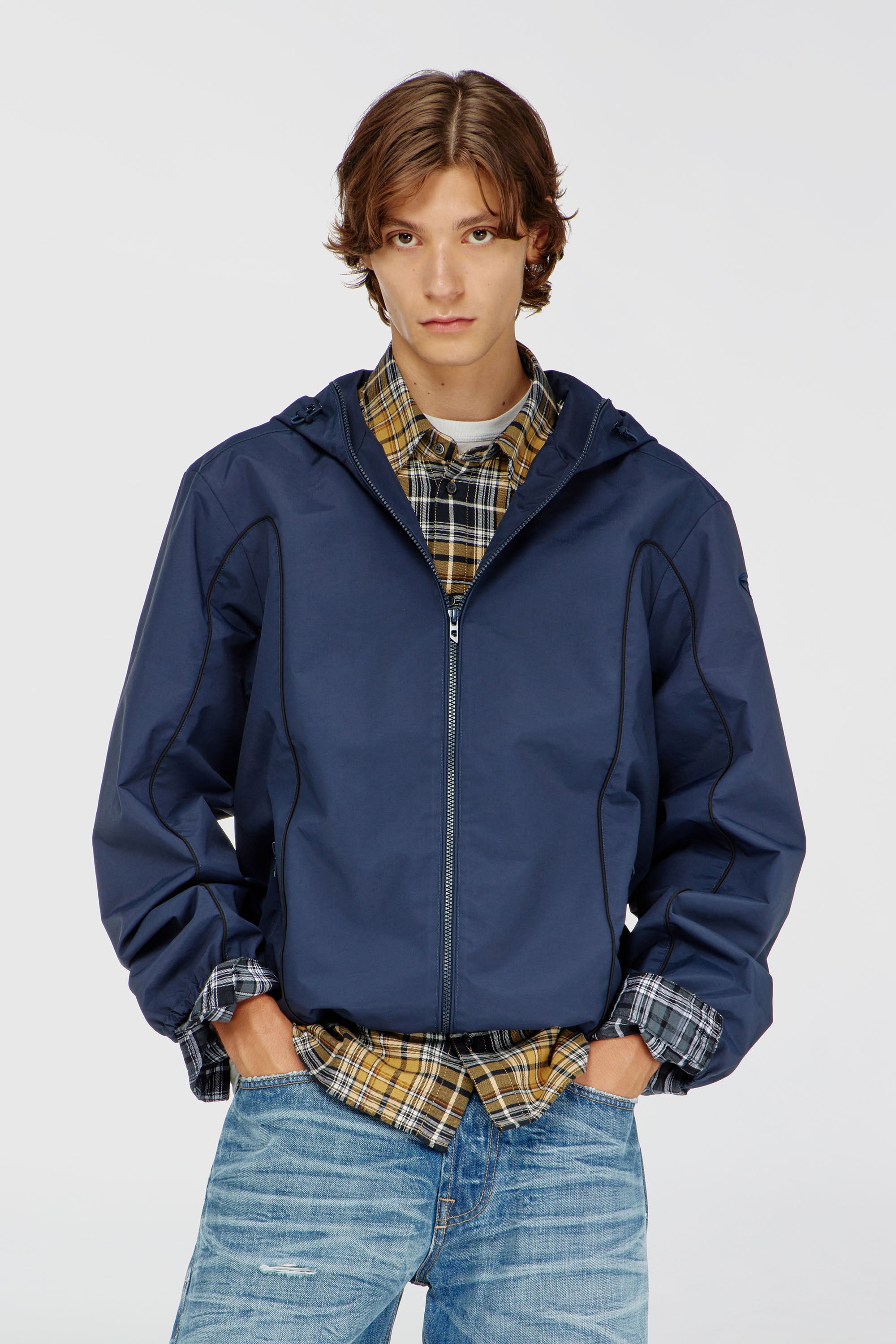 Diesel - J-HIVES-WRD, Giacca a vento con piping a contrasto Uomo in Blu - 1