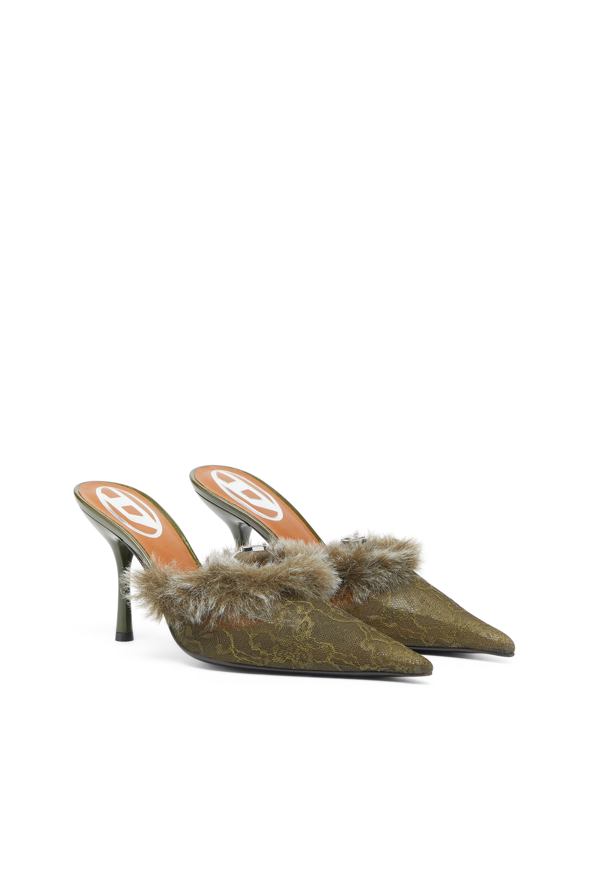Diesel - D-JEWELS  MULE FUR 90, D-Ten&Half - Mules in nylon con bordo morbido Donna in Verde - 2