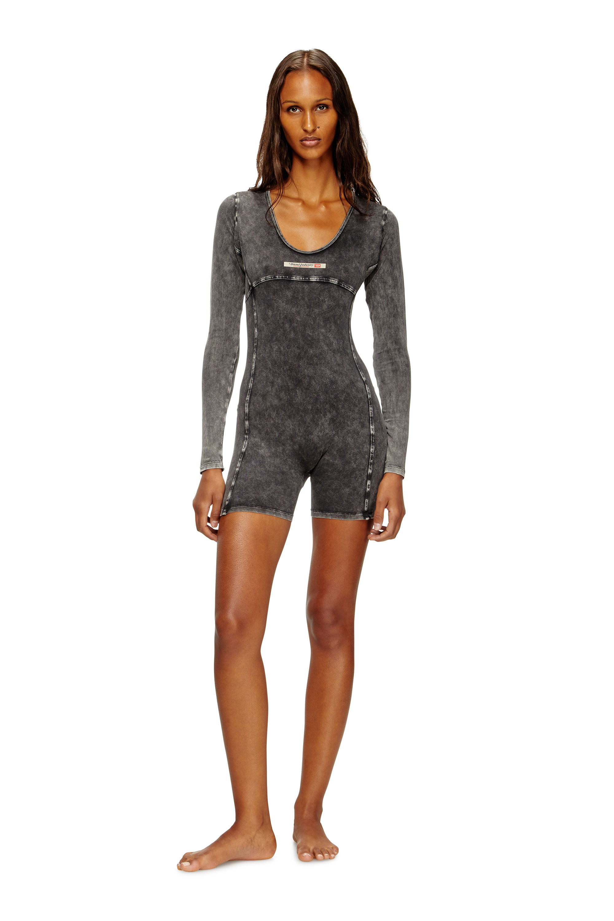 Diesel - KARIM-DNM, Playsuit in jersey effetto denim Donna in Nero - 2