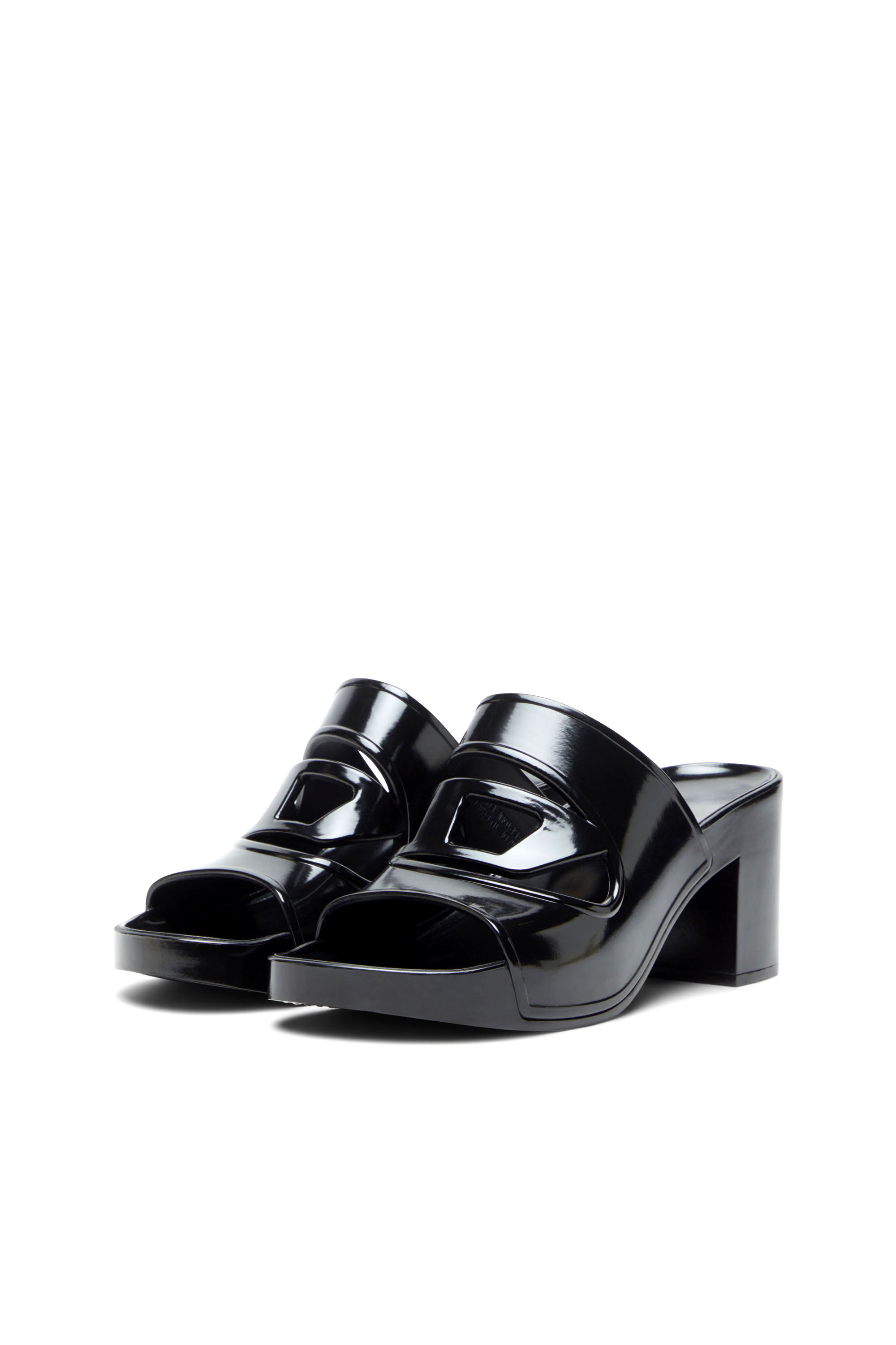 Diesel - SA-BONNIE, Sa-Bonnie-Slide in gomma con tacco e logo cut-out Donna in Nero - 8