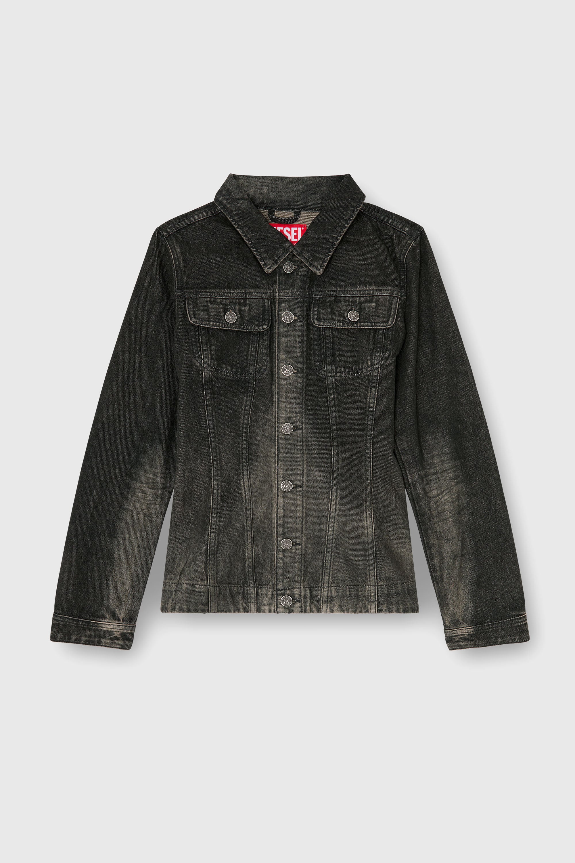 Diesel - DE-KATERIN-FSJ, Giacca trucker fitted in denim effetto dirty Donna in Nero - 2