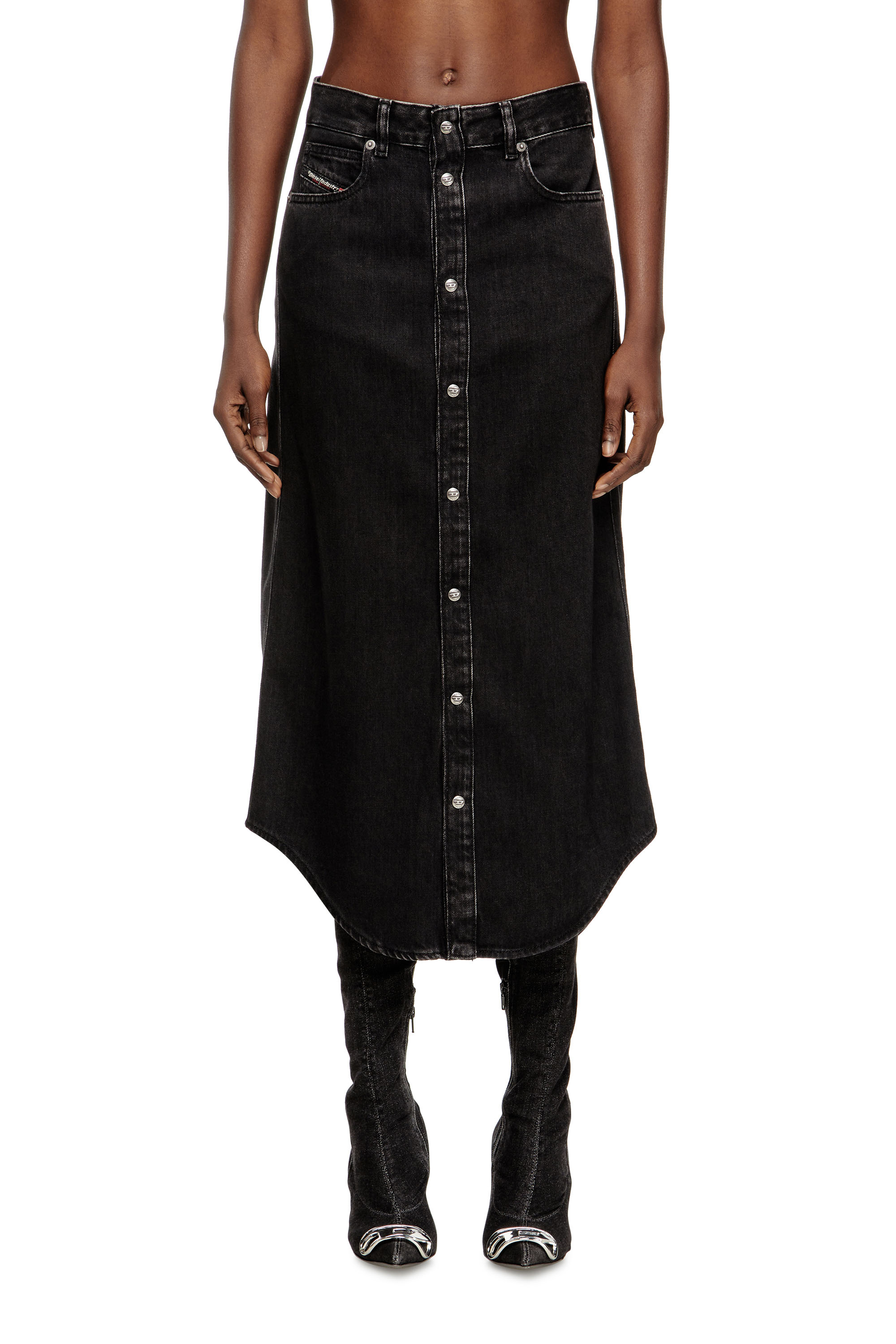 Diesel - DE-ARD-LONG, Gonna midi in denim Donna in Nero - 3
