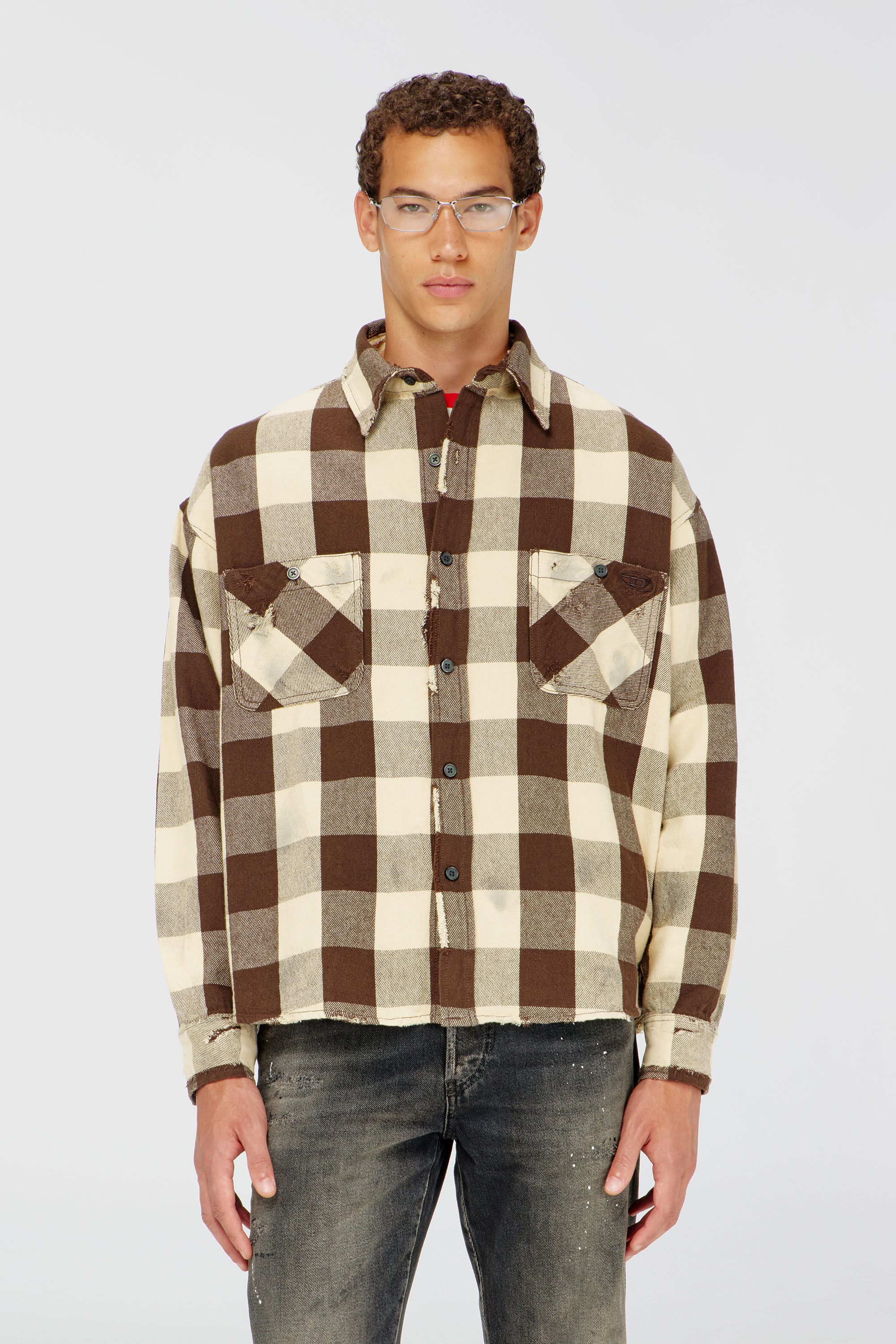Diesel - S-DRUM, Camicia in flanella a quadri effetto distressed Uomo in Multicolor - 1