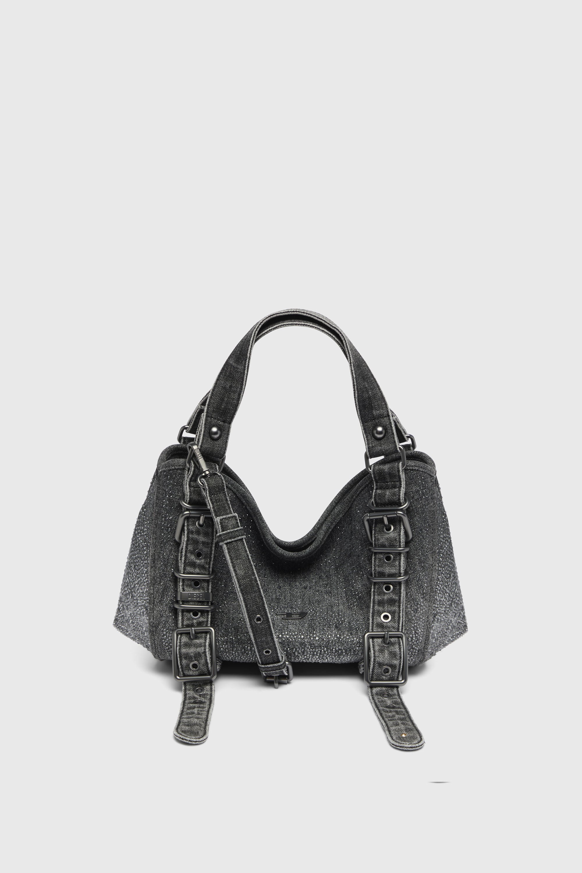 Diesel - D-ONE TOPHANDLE S, D-One-Borsa piccola a mano in denim solarizzato con cristalli Donna in Nero - 1
