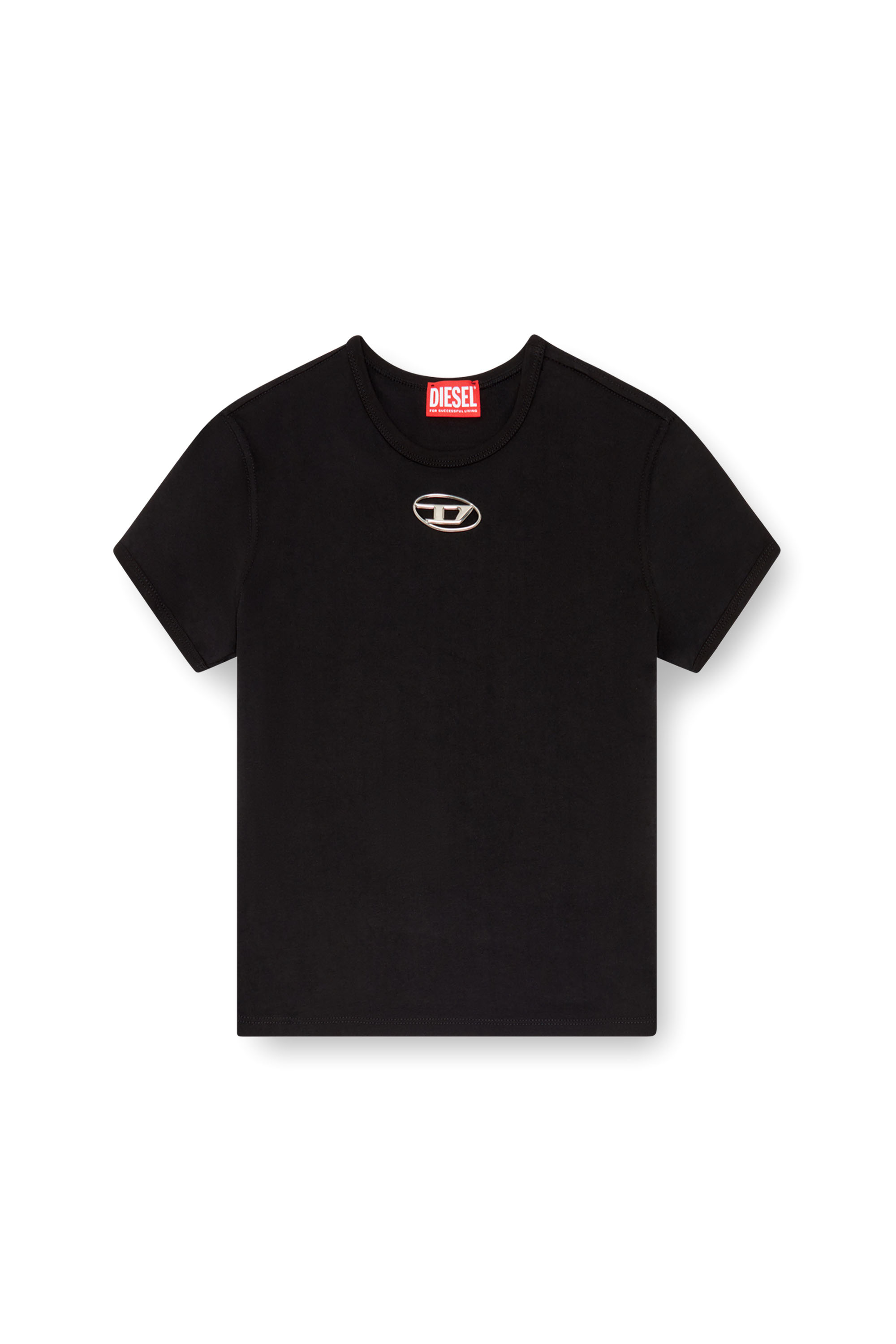 Diesel - T-UNCUTIE-LONG-OD, Donna T-shirt con Oval D stampato a iniezione in Nero - Image 4