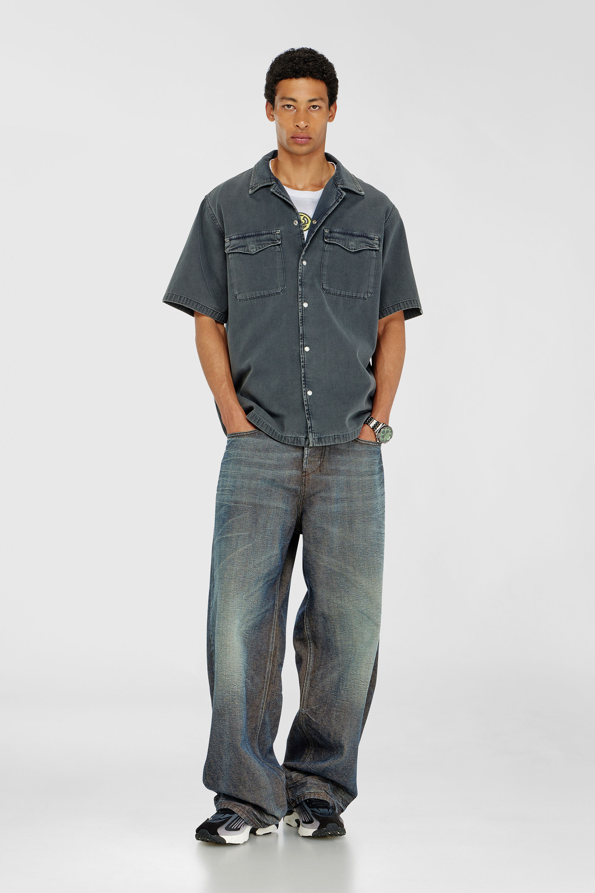 Diesel - D-NABIL-P, Camicia bowling in denim colorato Uomo in Grigio - 2