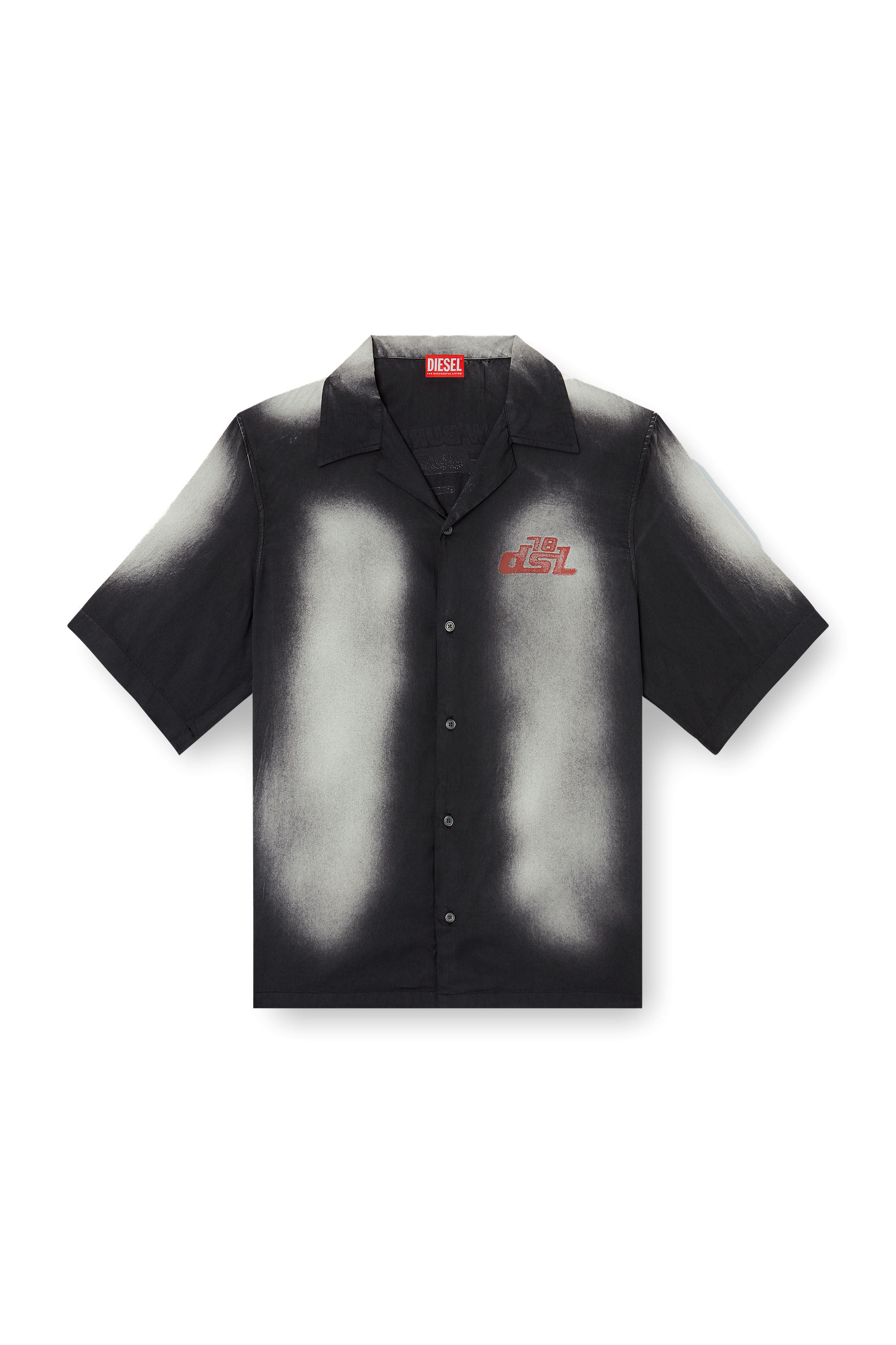 Diesel - S-ELLY, Camicia bowling sfumata con stampe logo Uomo in Nero - 3