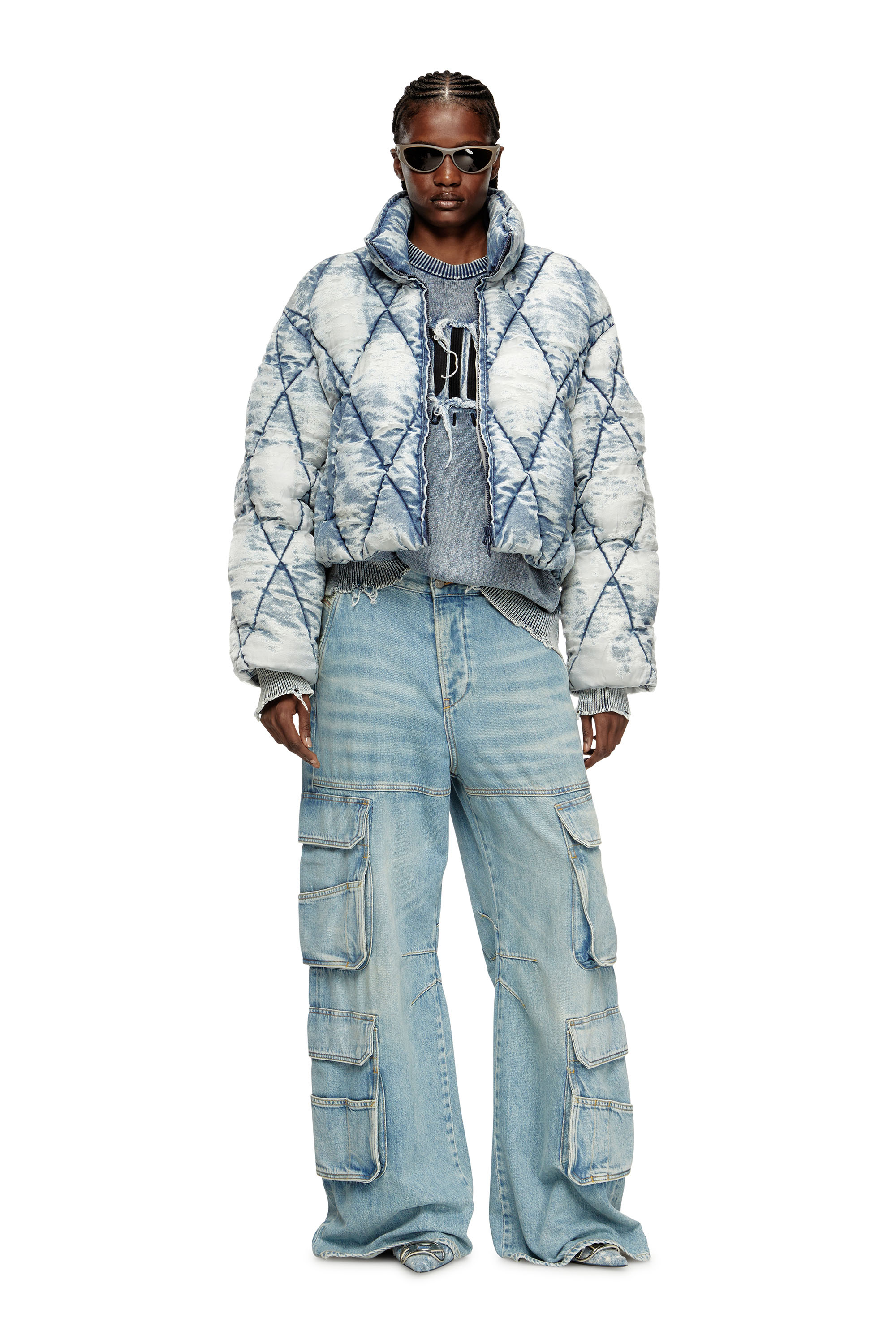 Diesel - W-HISTEL, Piumino trapuntato a rombi effetto dévoré Donna in Blu - 2
