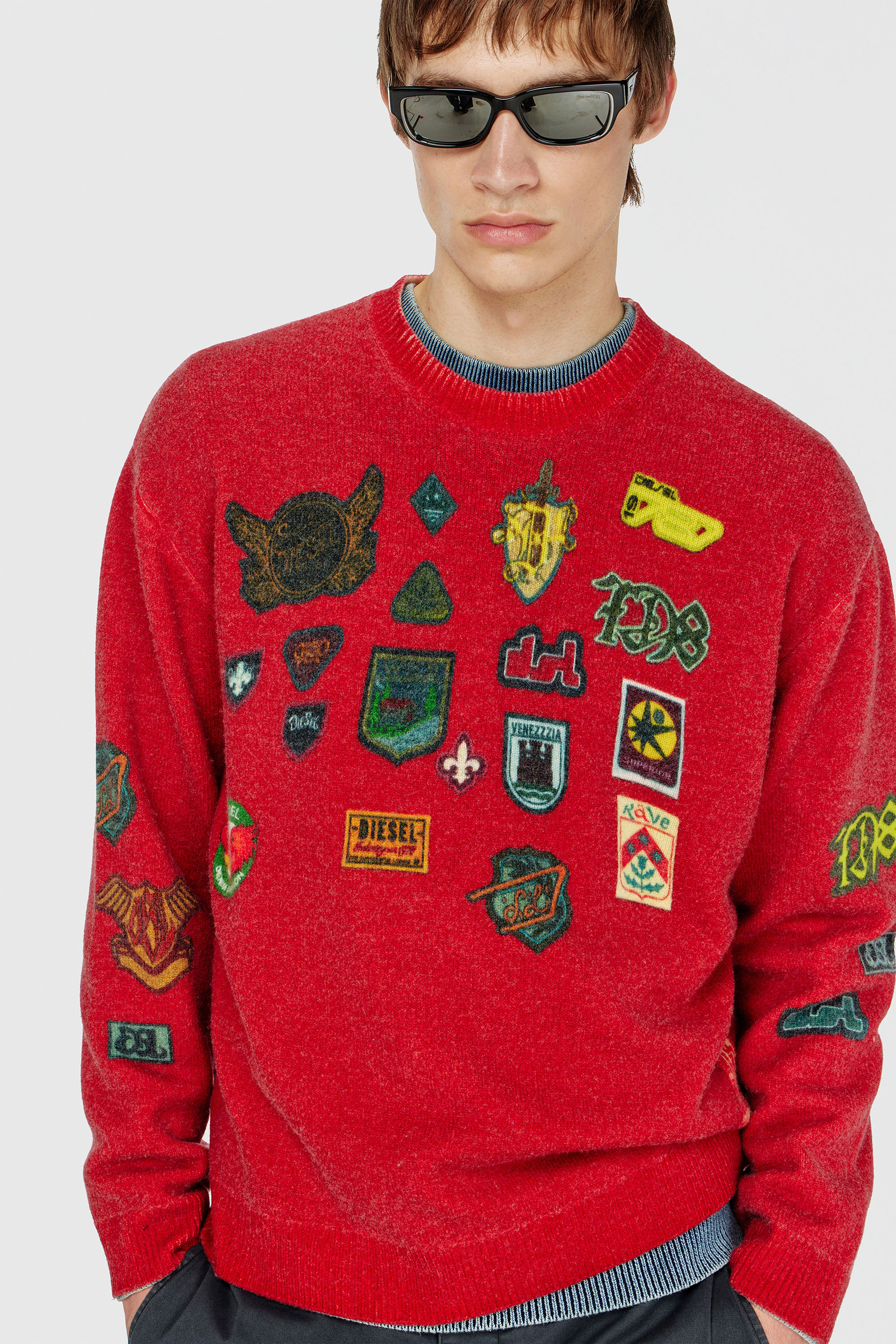 Diesel - K-PATCY, Maglione in lana con patch stampati Uomo in Rosso - 6
