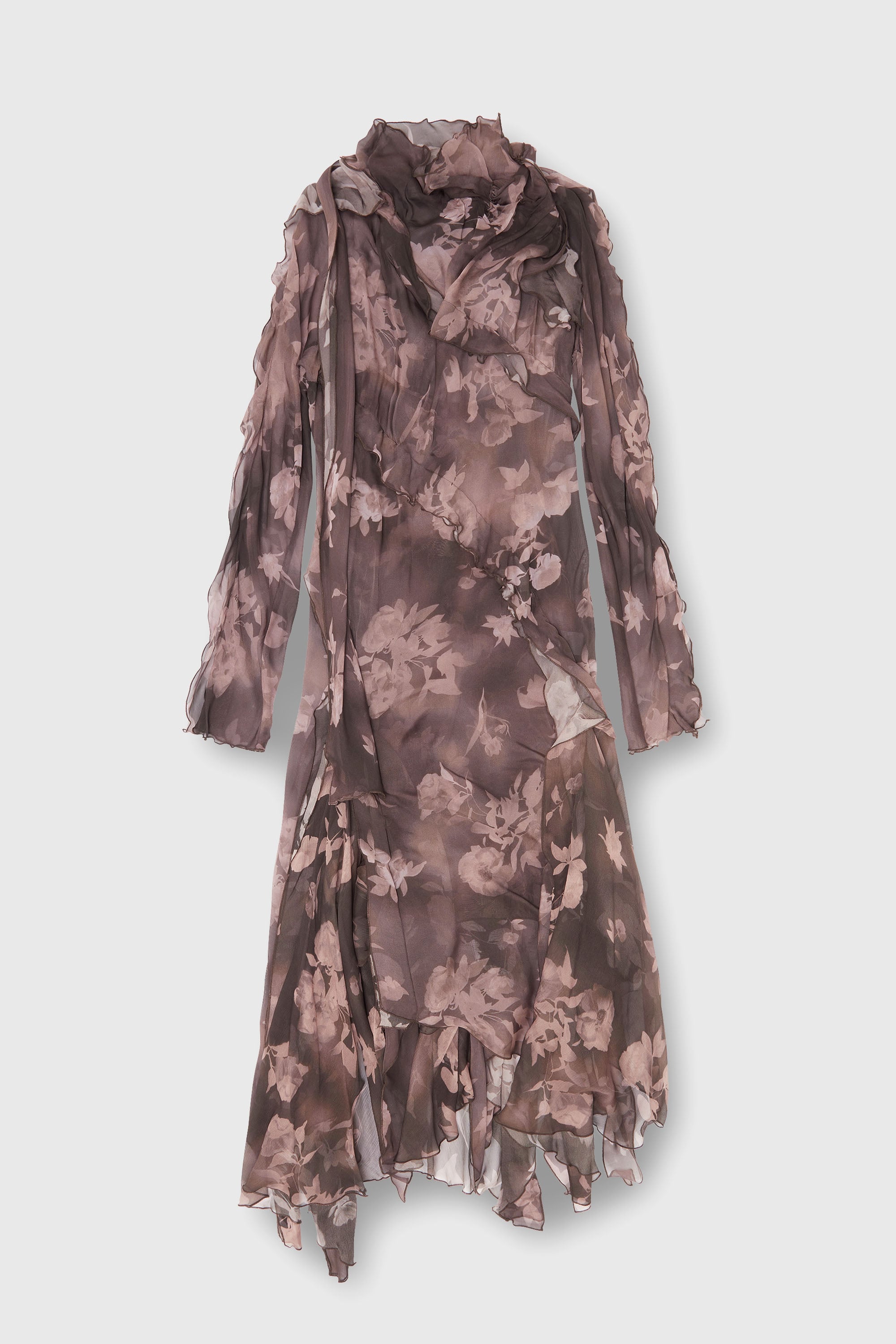 Diesel - D-RIADI, Abito midi asimmetrico in chiffon e cr&ecirc;pe di seta Donna in Marrone - 2