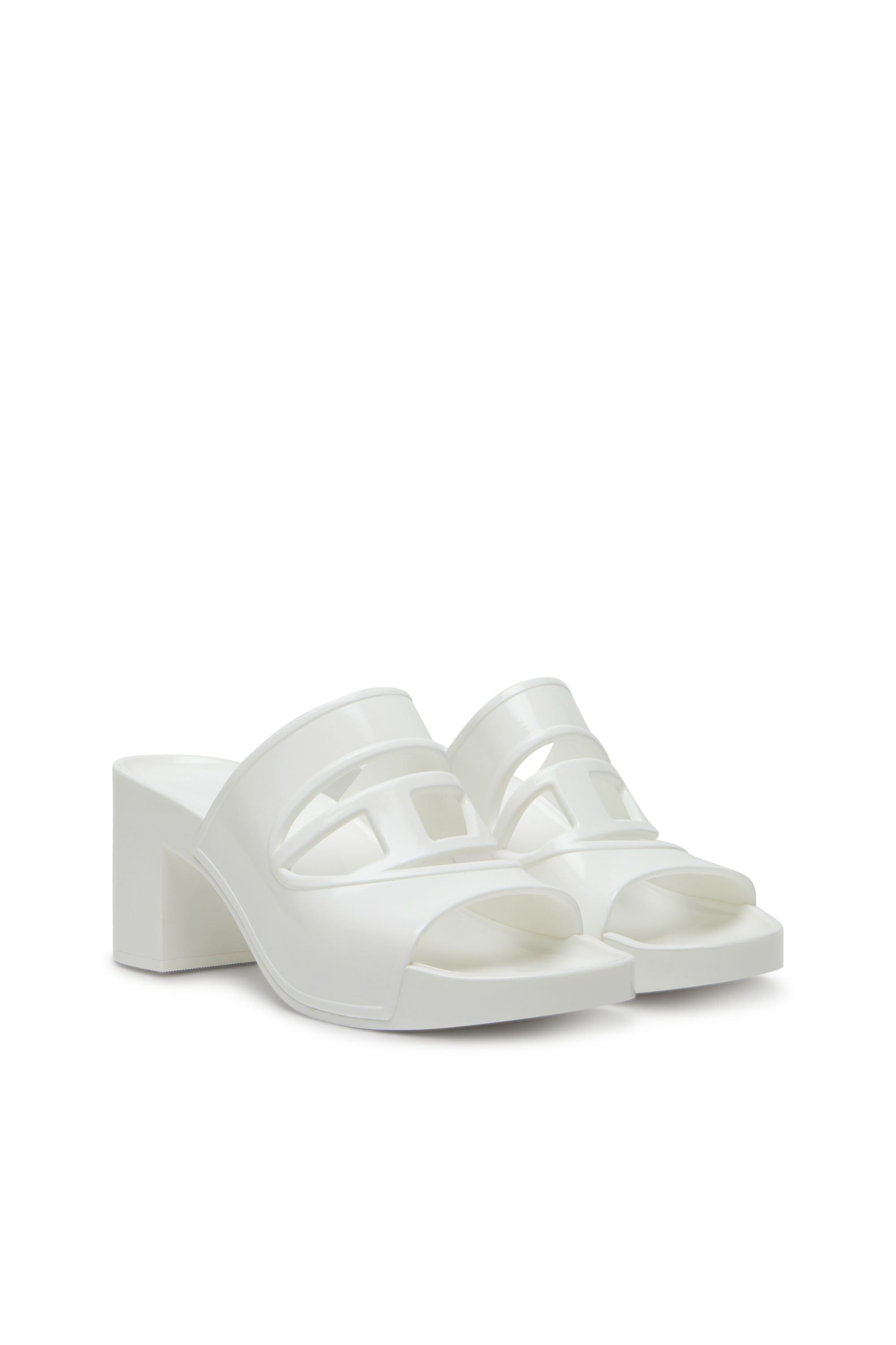 Diesel - SA-BONNIE, Sa-Bonnie-Slide in gomma con tacco e logo cut-out Donna in Bianco - 2