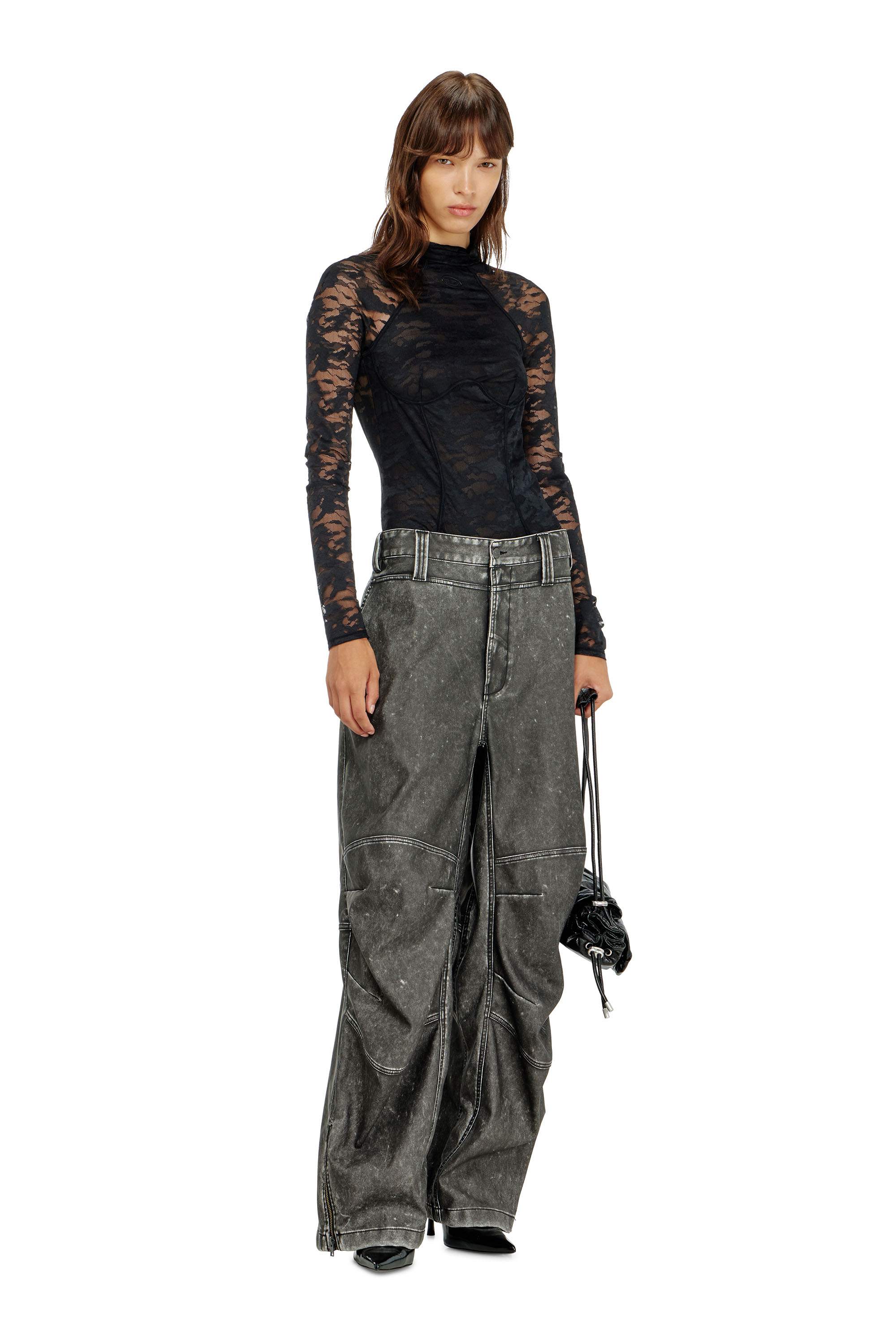 Diesel - VIVIAN-UTLT, Body in pizzo di nylon con schiena scoperta Donna in Nero - 5