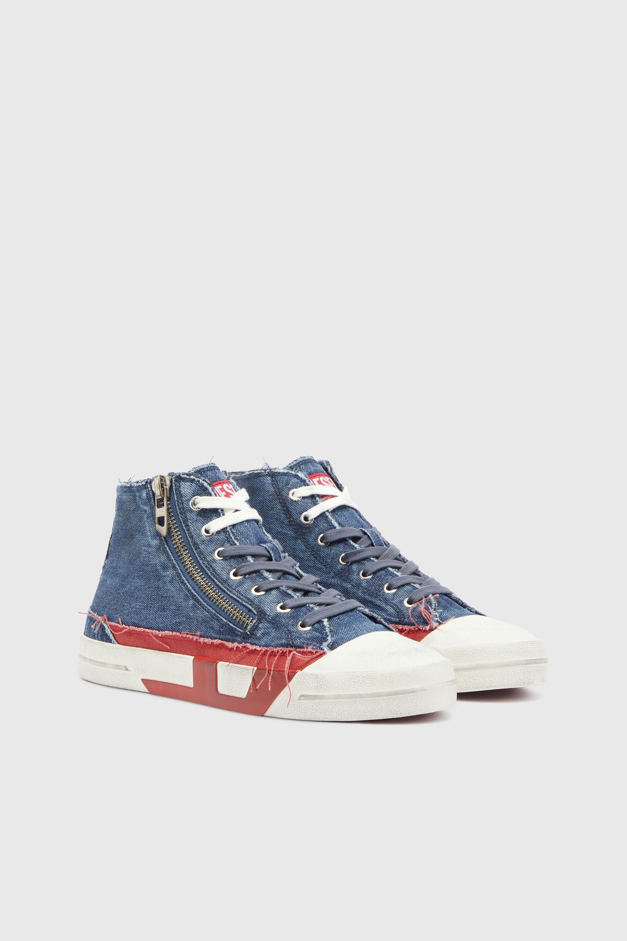 Diesel - S-D-VERSE ZIP MID II, S-D-Verse - Sneakers in denim con logo D Uomo in Blu - 2