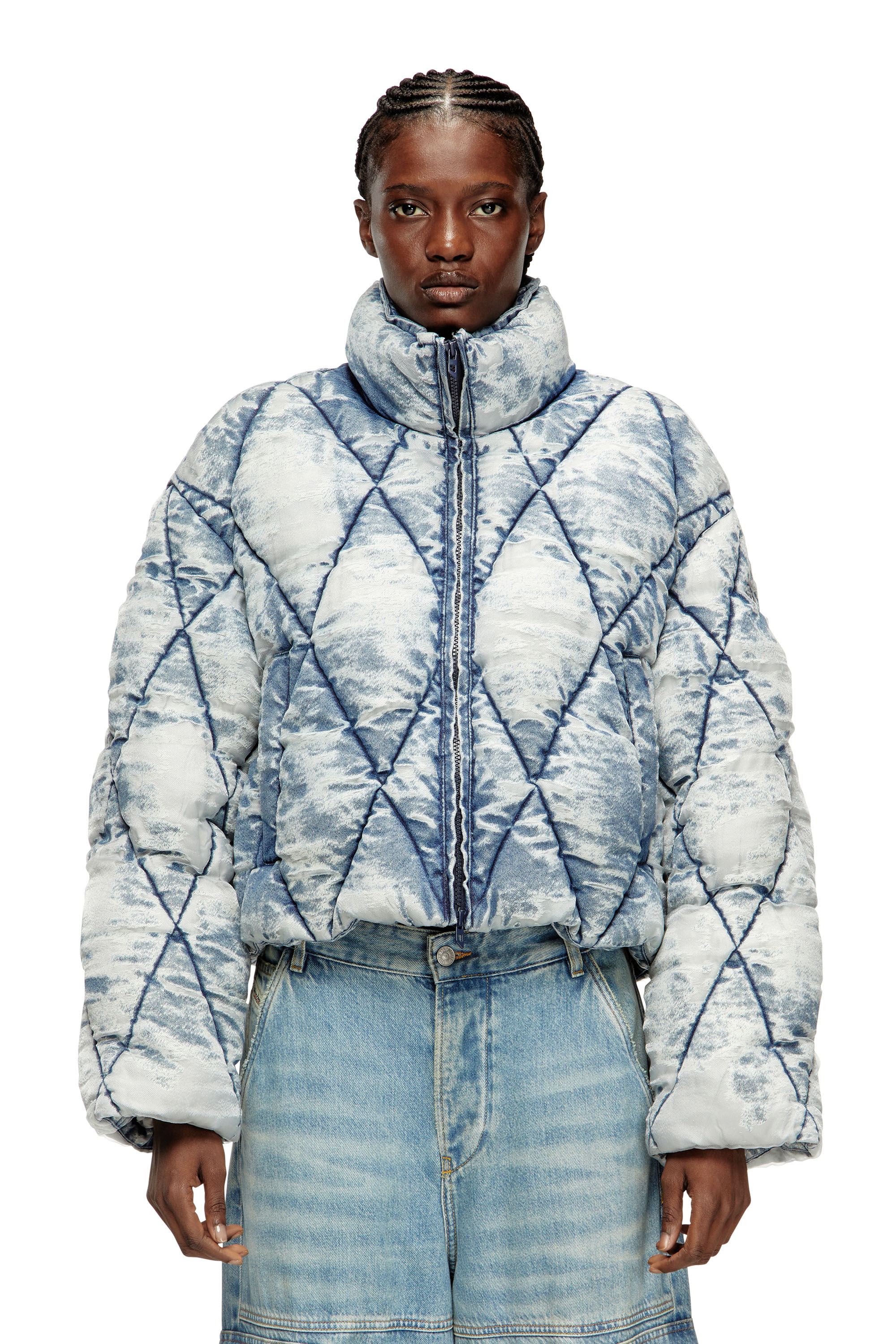 Diesel - W-HISTEL, Piumino trapuntato a rombi effetto dévoré Donna in Blu - 1