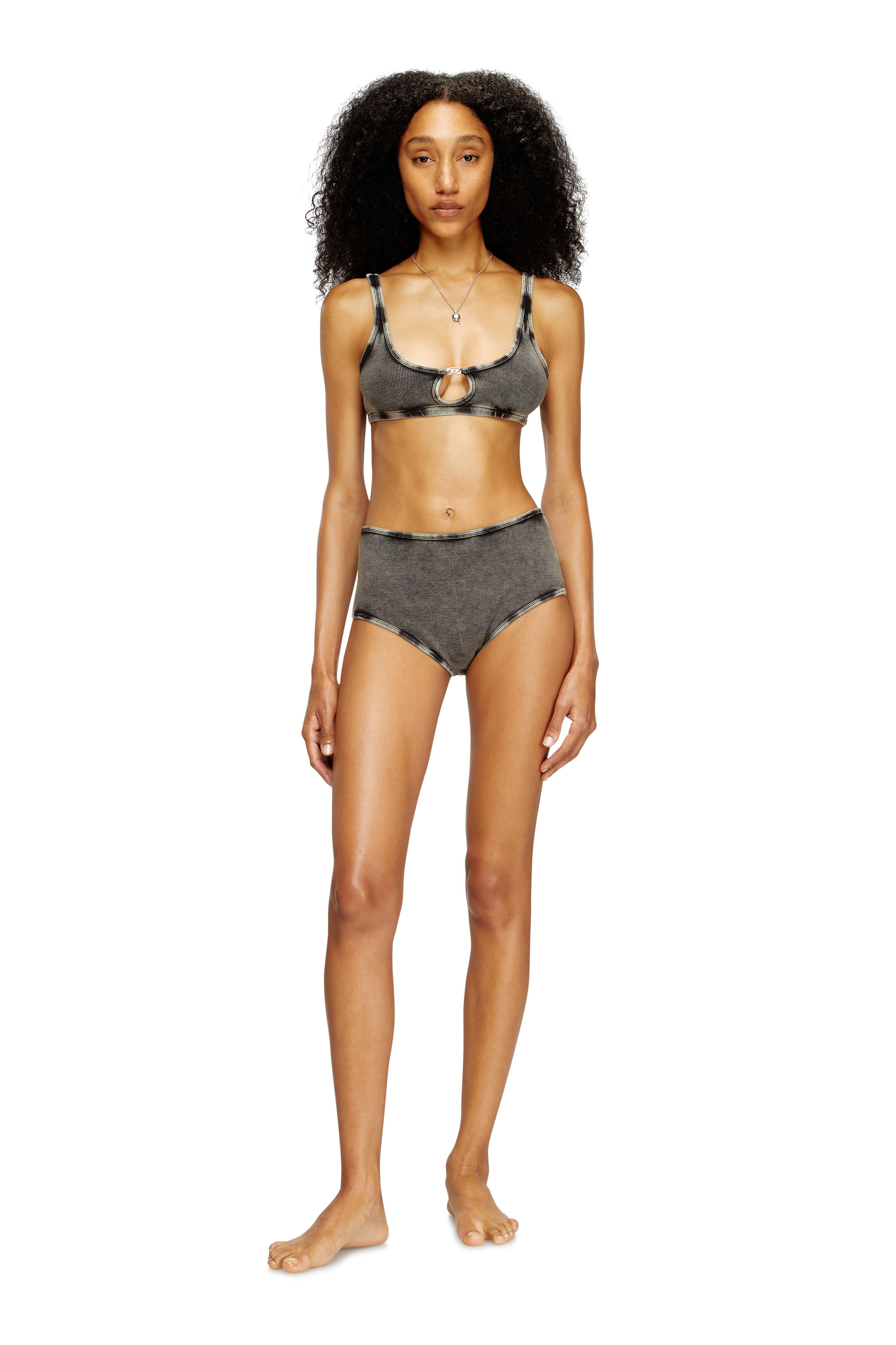 Diesel - CHARLI-DNM, Slip a vita alta in cotone elasticizzato Donna in Grigio - 1