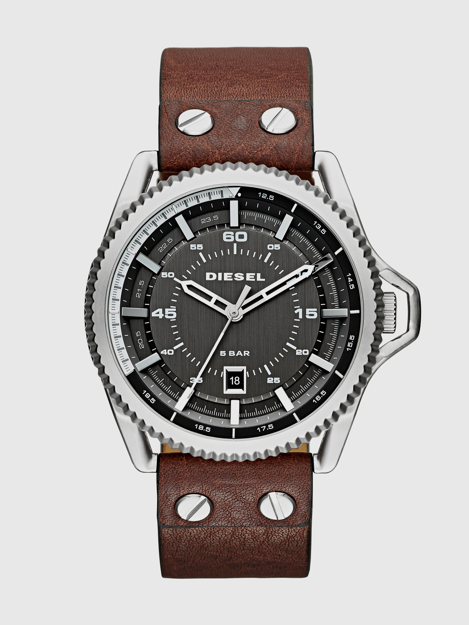 Diesel - DZ1716 ROLLCAGE, Orologio con cinturino in pelle e quadrante a tre lancette, 46 mm Uomo in Marrone - 1