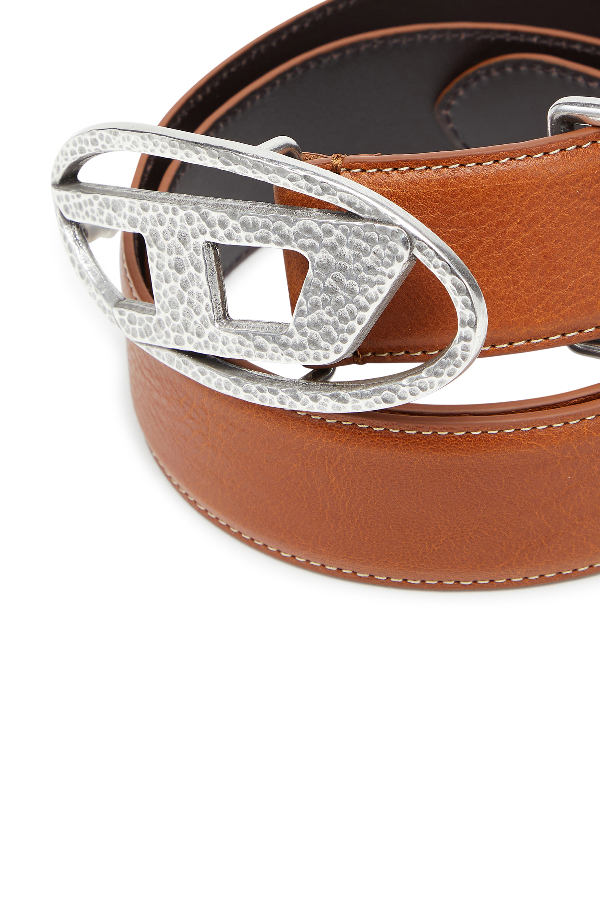 Diesel - B-1DR, 4cm cintura in pelle con fibbia Oval D martellata Unisex in Marrone - 3