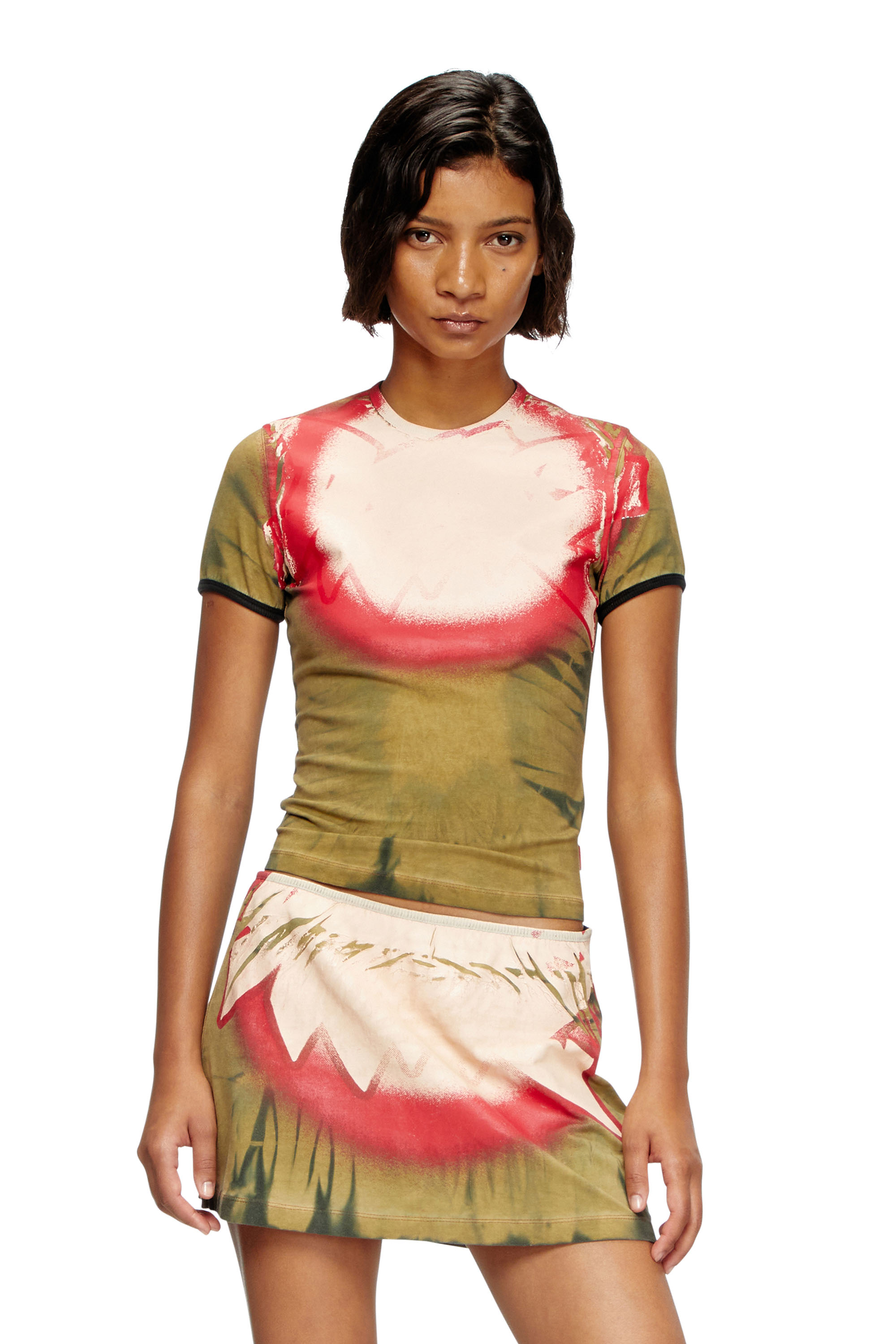 Diesel - T-UNCUTIE-LONG-Q1, T-shirt tie-dye con stampa spotlight Donna in Verde - 1