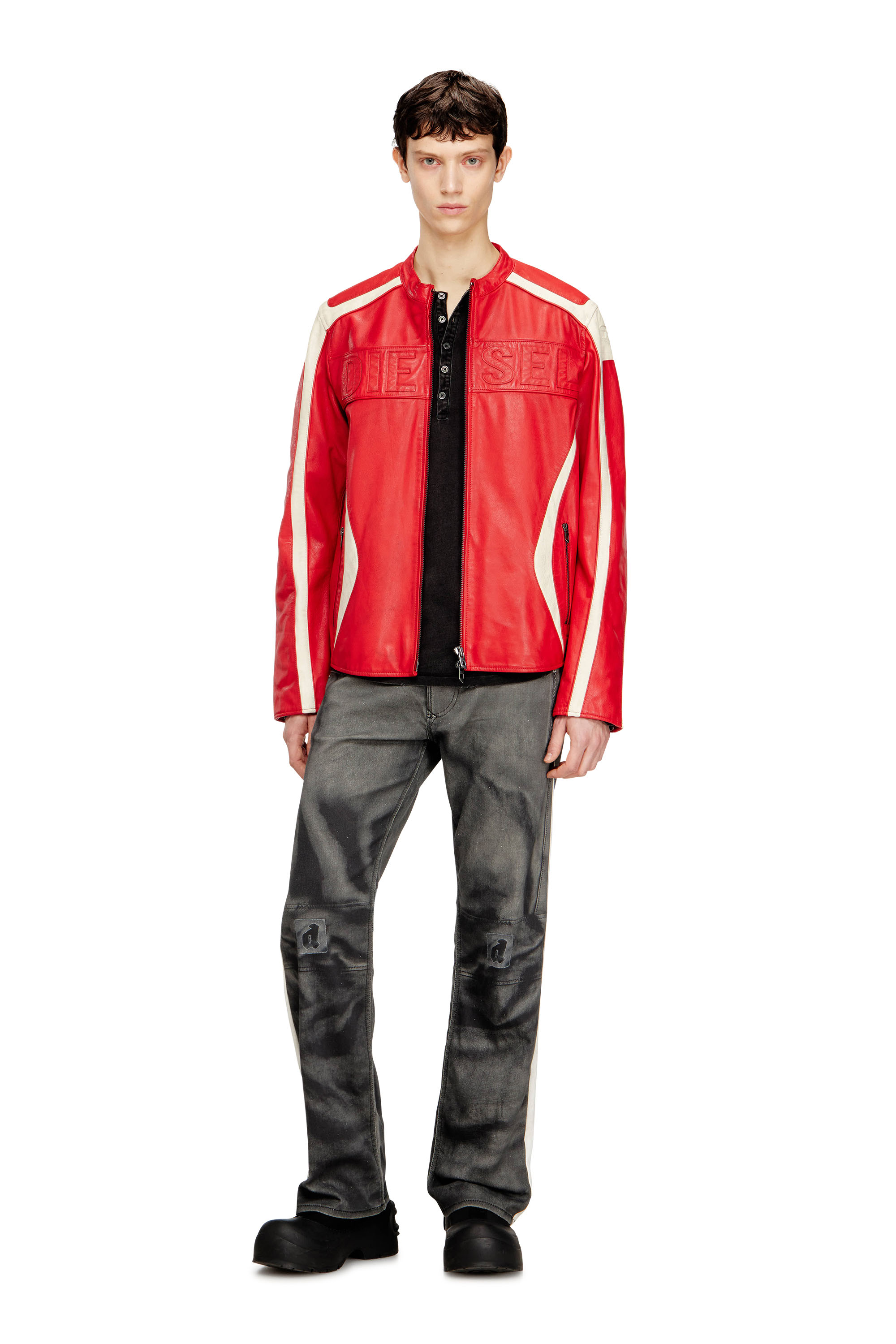 Diesel - L-ADAM, Giacca biker in pelle color-block Uomo in Multicolor - 2