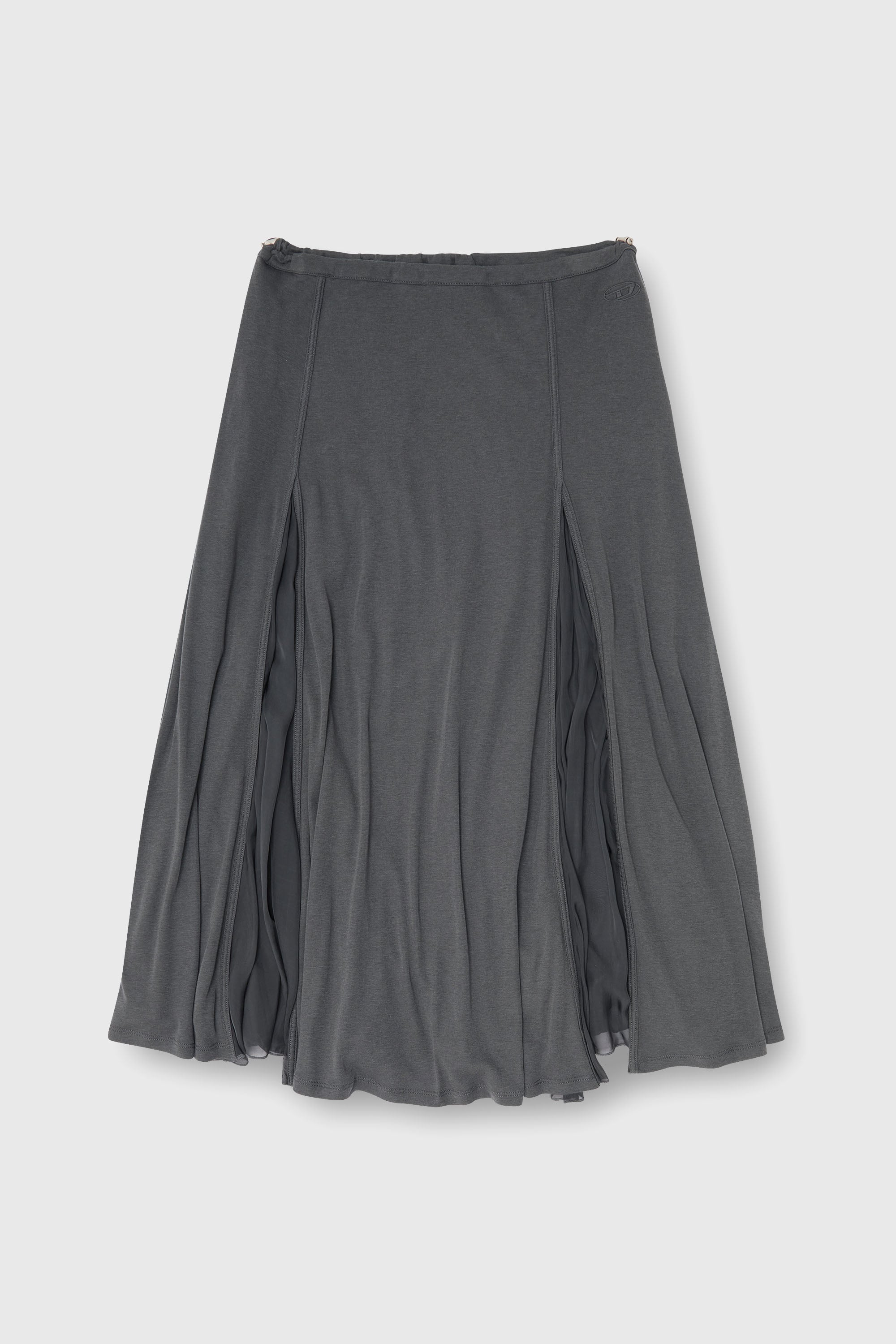 Diesel - O-LONGREI, Gonna midi in jersey a costine e chiffon Donna in Grigio - 2
