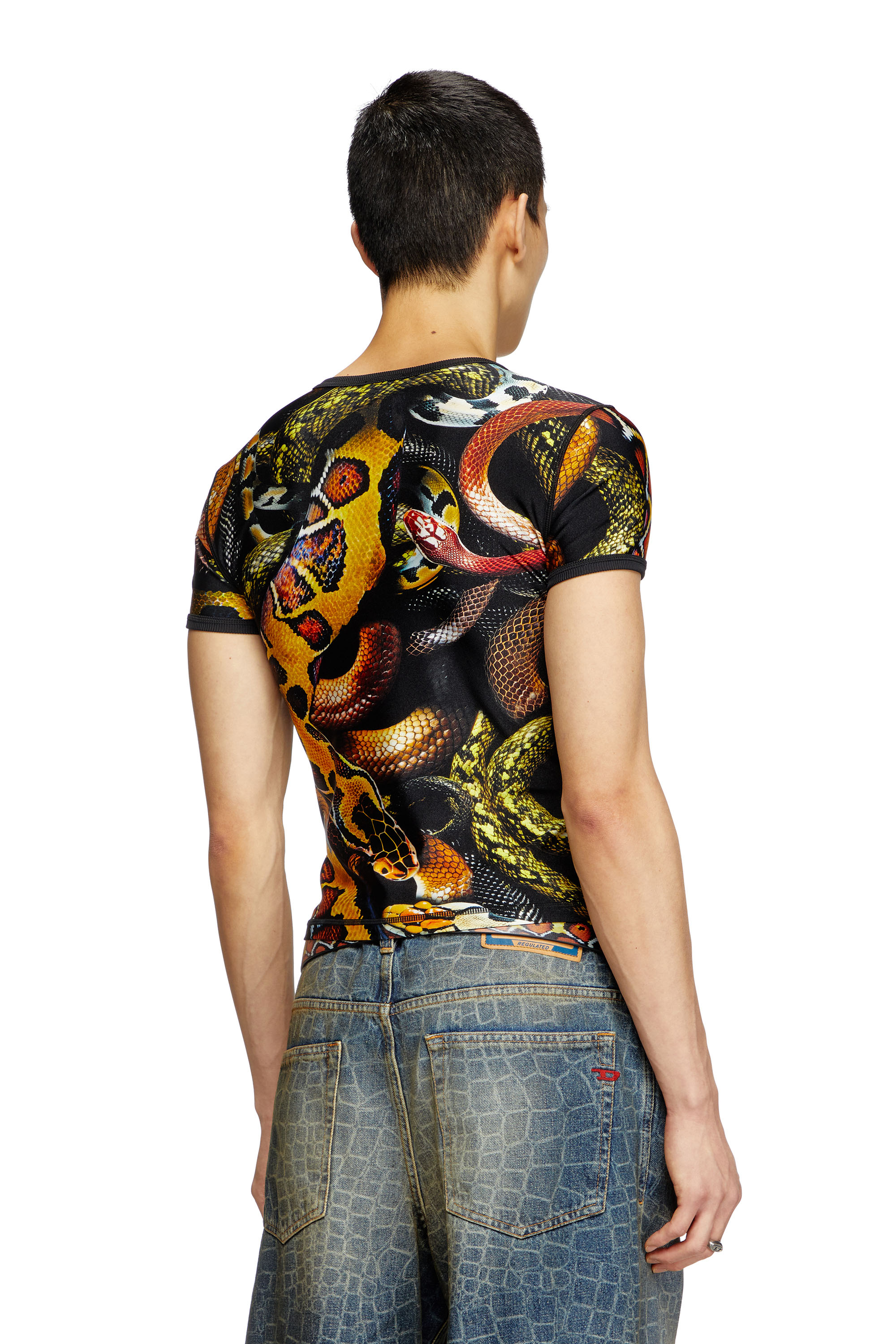 Diesel - CL-T-UNCLE-SNAKE, T-shirt in Lycra con stampa snake all-over Unisex in Multicolor - 4