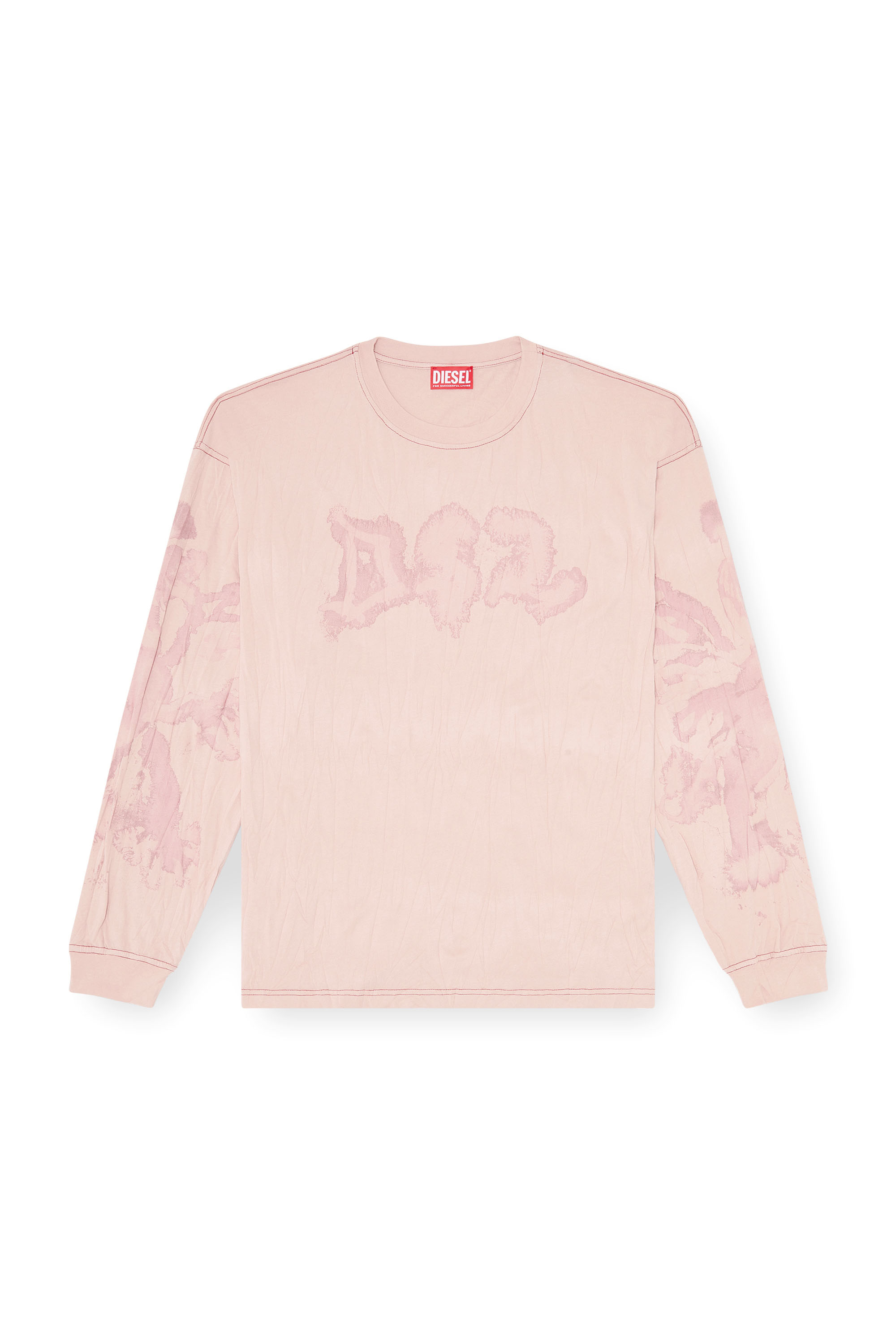 Diesel - T-BOXT-LS-AA4, T-shirt relaxed a manica lunga con stampa macchiata Uomo in Rosa - 3