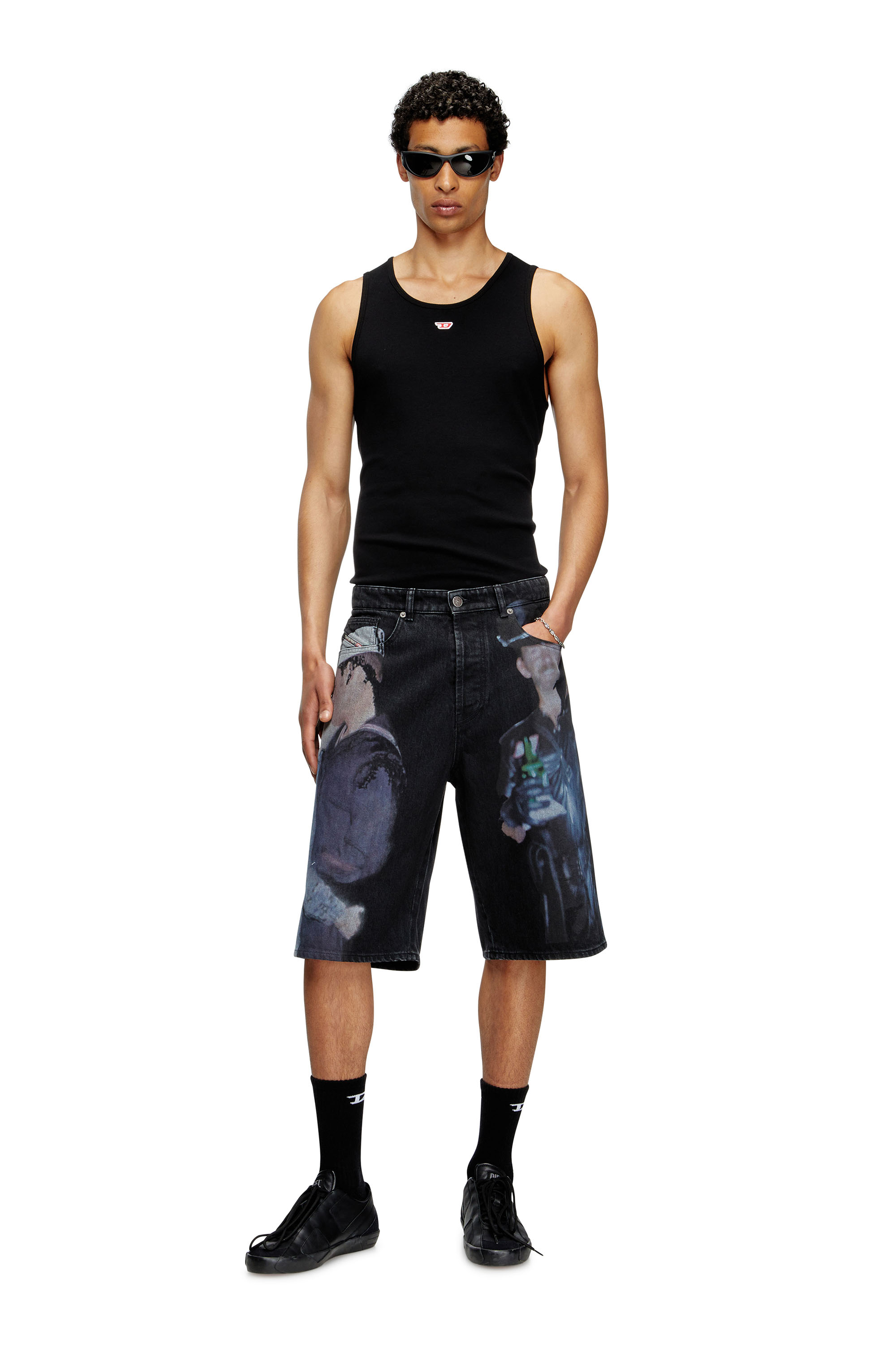 Diesel - PR-D-RIXFORD-S, Short in denim con stampa multicolor Unisex in Nero - 3